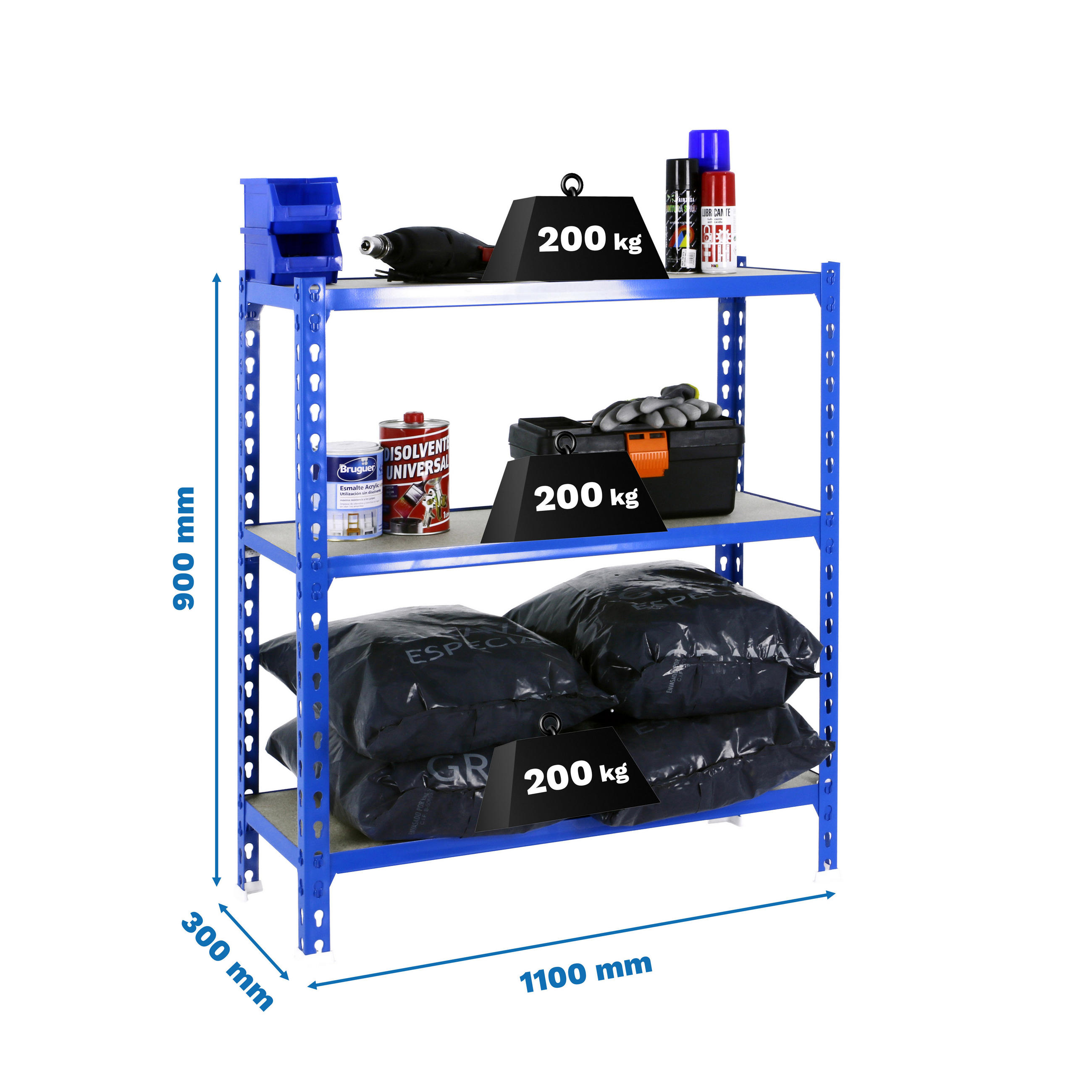 SCHWERLASTREGAL Baby Muli HxBxT 90 x 110 x 30 cm 3 Fachböden Fachlast 200 kg Blau - Blau, Metall (110/90/30cm) - PROREGAL