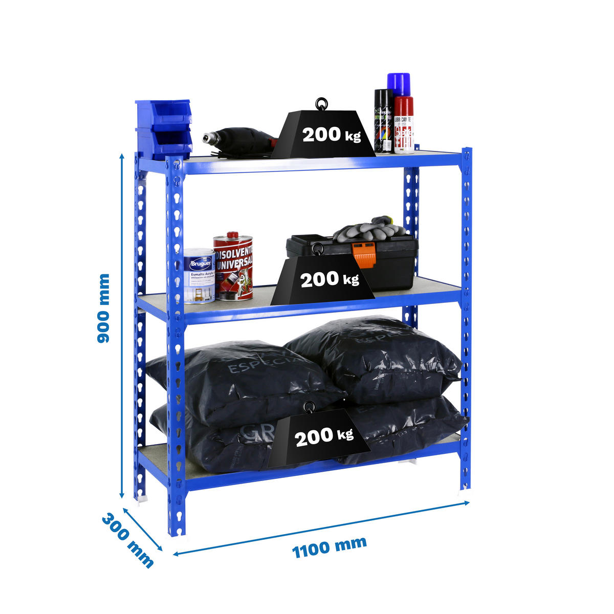 SCHWERLASTREGAL Baby Muli HxBxT 90 x 110 x 30 cm 3 Fachböden Fachlast 200 kg Blau - Blau, Metall (110/90/30cm) - PROREGAL
