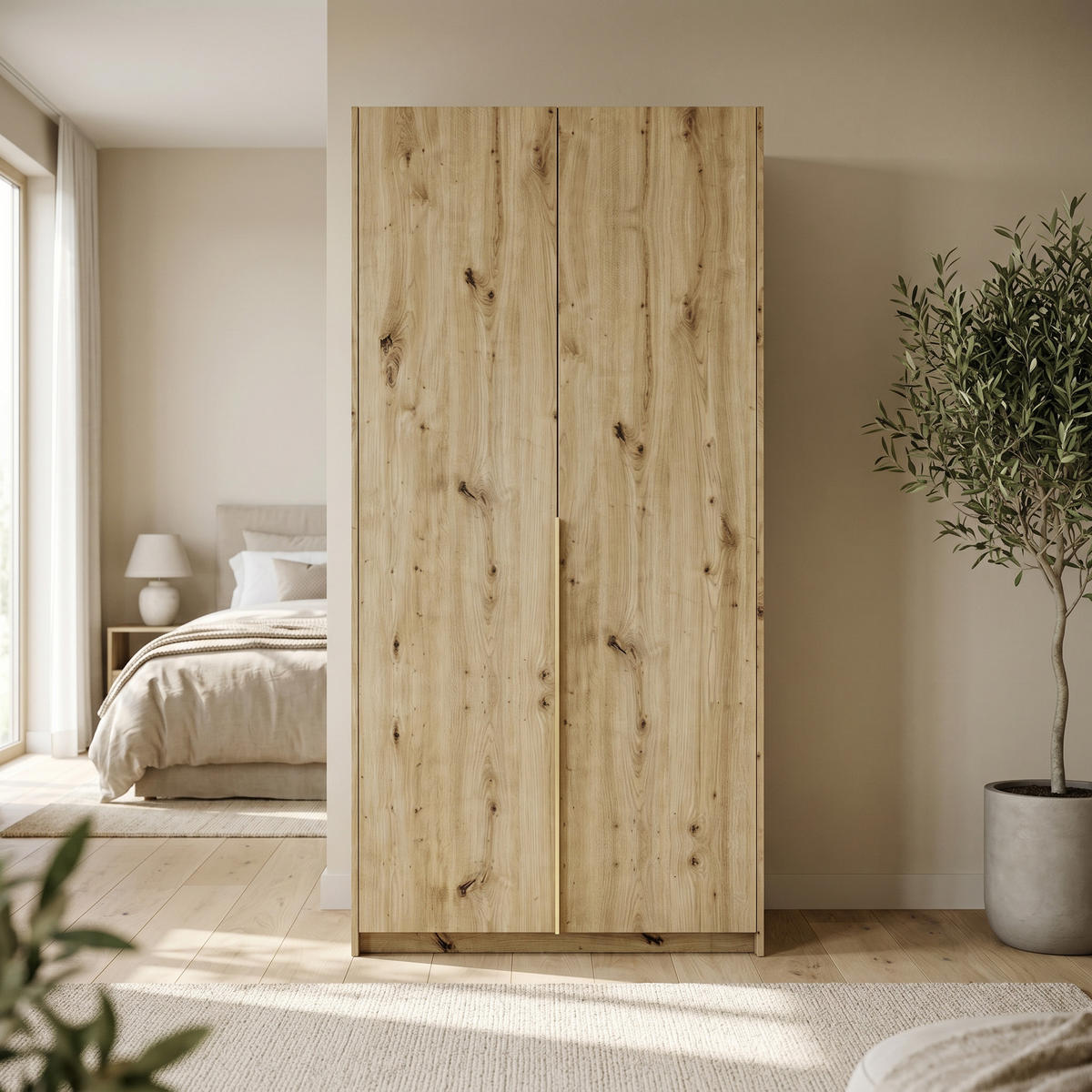 DREHTÜRENSCHRANK AMARA 100/204/58cm 2-türig Eiche Artisan - Goldfarben/Eiche Artisan, Holzwerkstoff (100/204/58cm) - MASSENO