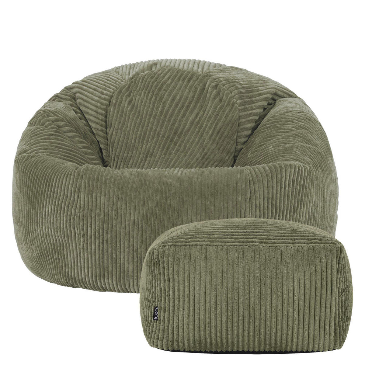 SITZSACK Klassisch + Hocker, Cord - Salbeigrün, Kunststoff/Textil (85/50/85cm) - icon