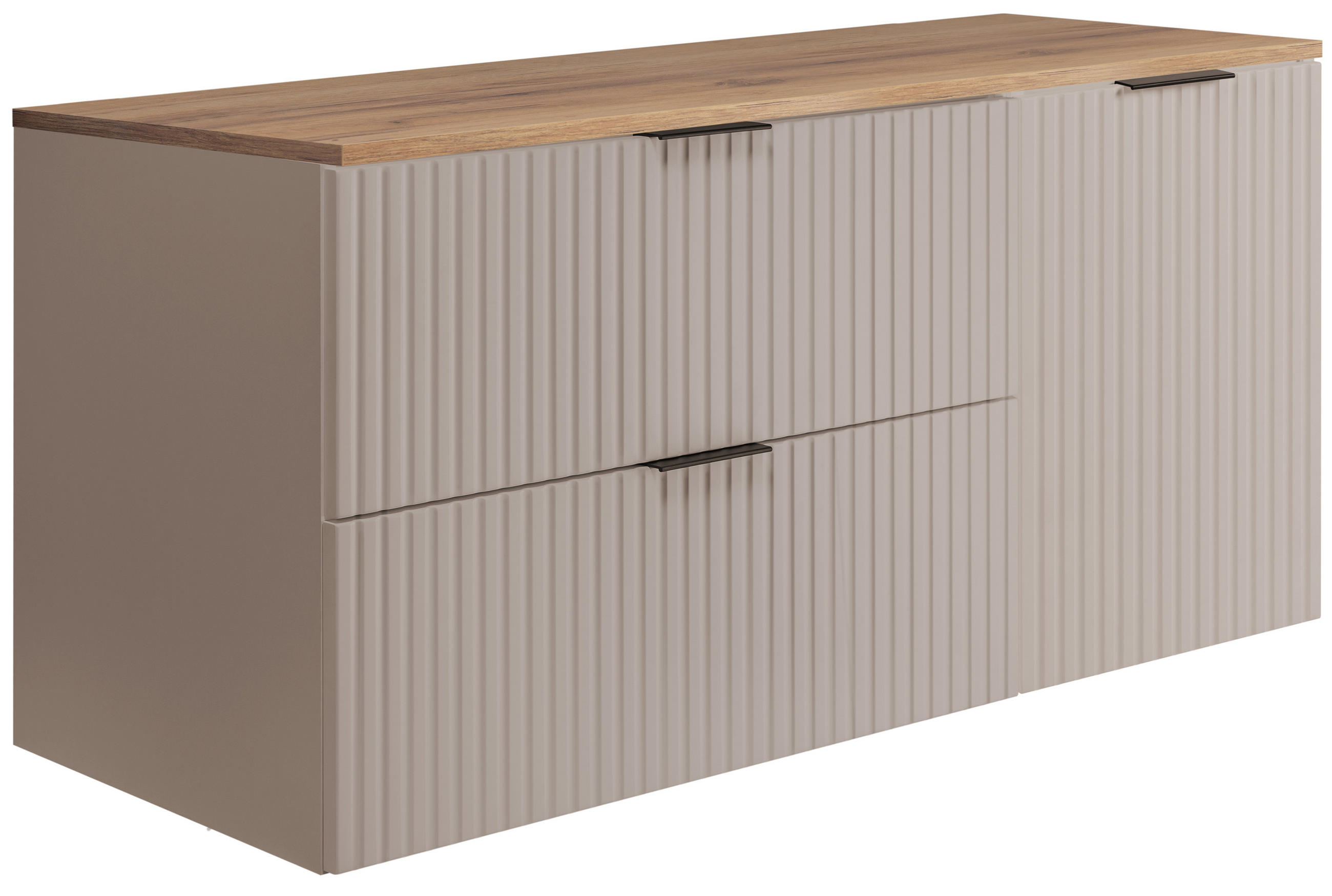 BADEZIMMER-SET, 57×46×120 cm, Kaschmir / Arbeitsplatte Eiche Craft, schwarzer Griff - Beige, Holzwerkstoff (120/57/46cm) - 3XE LIVING