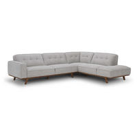 ECKSOFA York Grau 5-Sitzer Stoff - Braun/Grau, Holz (95/79/206cm) - Concept Usine