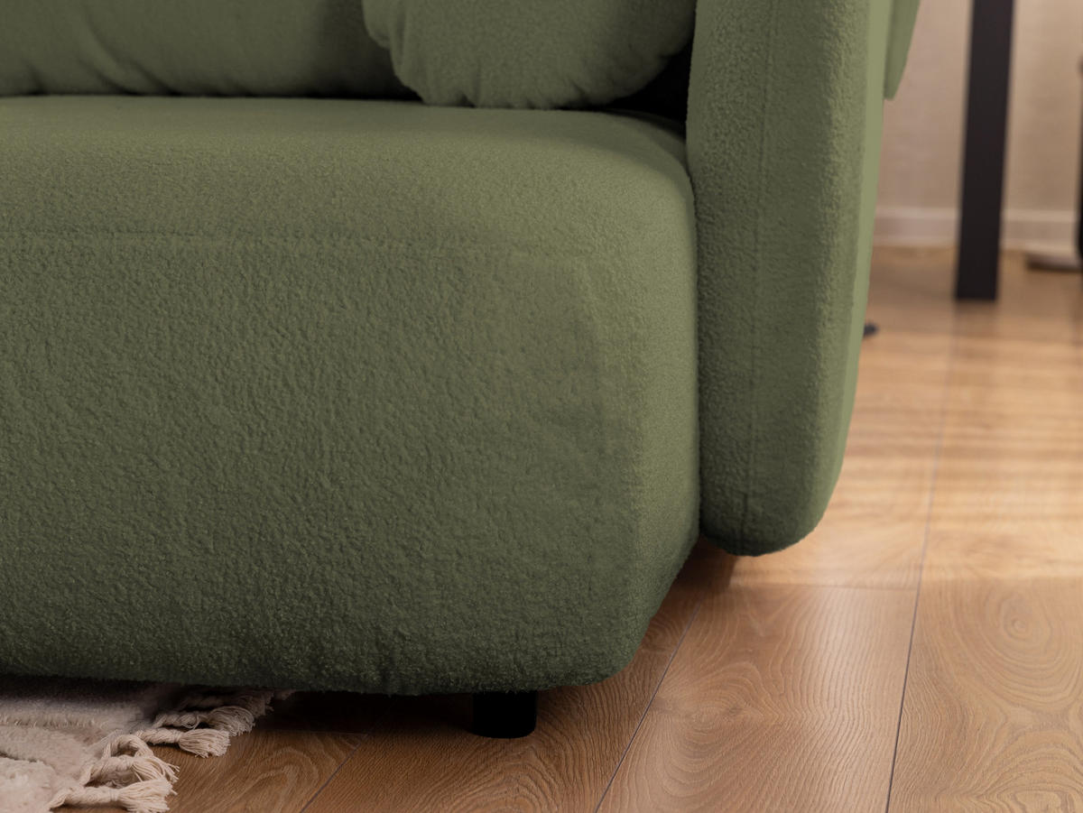 ECKSOFA Candy mit Schlaffunktion Grün Bouclé-Stoff - Ottomane rechts - Schwarz/Grün, Holz/Kunststoff (146/230cm) - S-Style Möbel