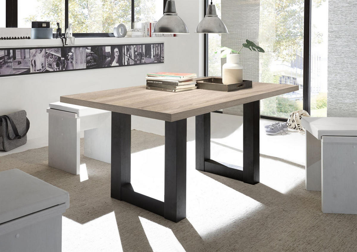 ESSZIMMERTISCH Eila 8 200 x 100 x 75 Esstisch Schwarzstahl/Eiche Sägerau - Sonoma Eiche, Holz (200/100/75cm) - 58aufmkessel