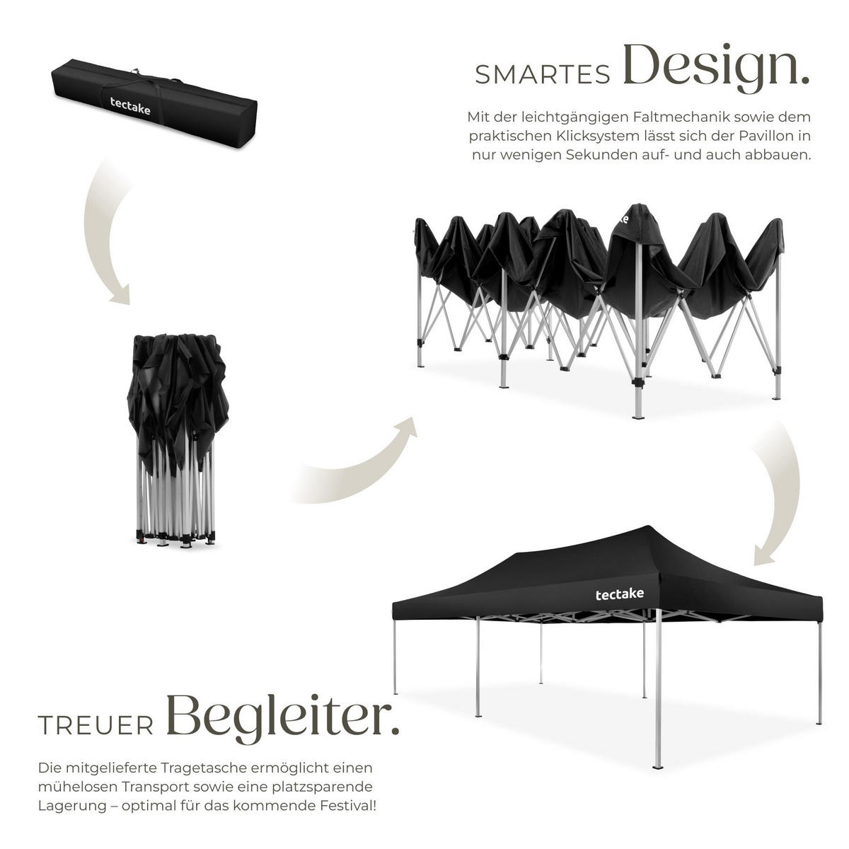 FALTPAVILLON aus Aluminium Viola, inklusive Spannseilen, Heringen und Tragetasche, schwarz - Schwarz, Kunststoff (300/316/600cm) - tectake
