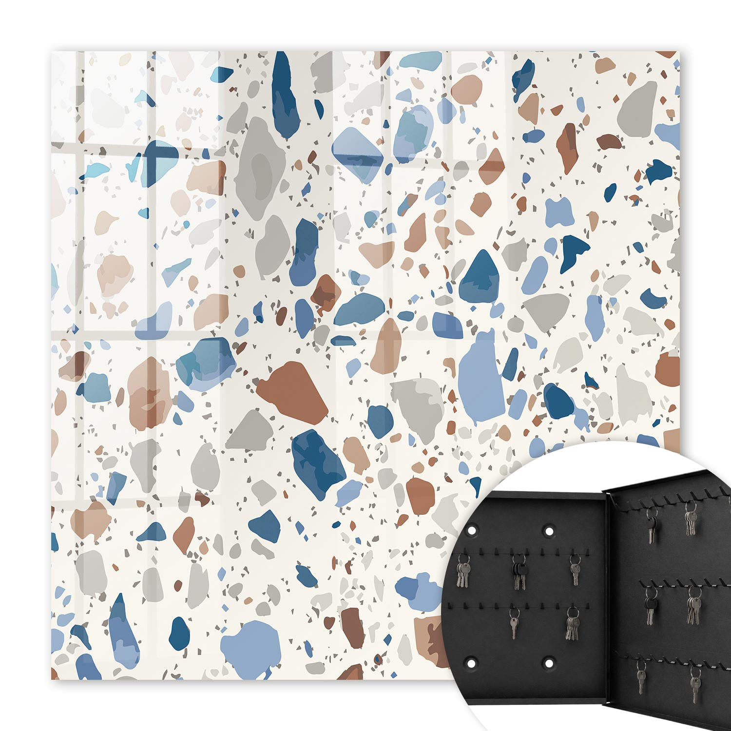 SCHLÜSSELBOX Schwarz 30x30 cm- Türöffnung nach rechts - Steinmosaik - Grau, Metall (30/30/5cm) - TULUP