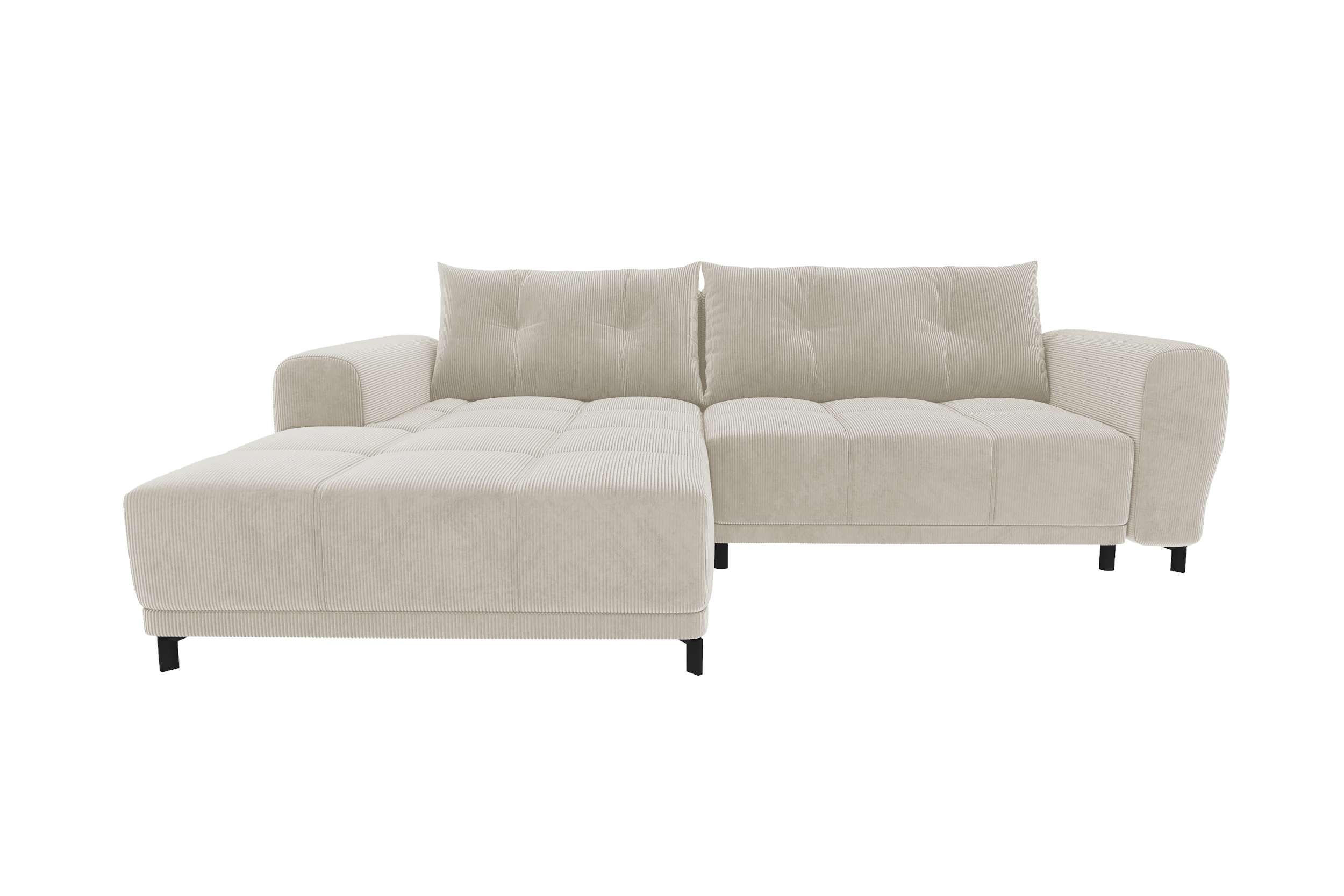 ECKSOFA Massimo Cordstoff Greige inkl. Schlaffunktion Links - Greige/Schwarz, Textil/Metall (246/177cm) - 99rooms