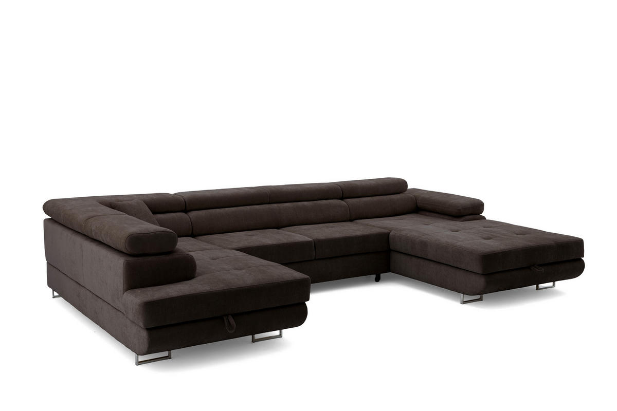 ECKSOFA U-Form WILD U Links mit Schlaffunktion 130x260 Chenille Dunkelbraun - Dunkelbraun/Silberfarben, Holz/Textil (350/90/203cm) - Muffo