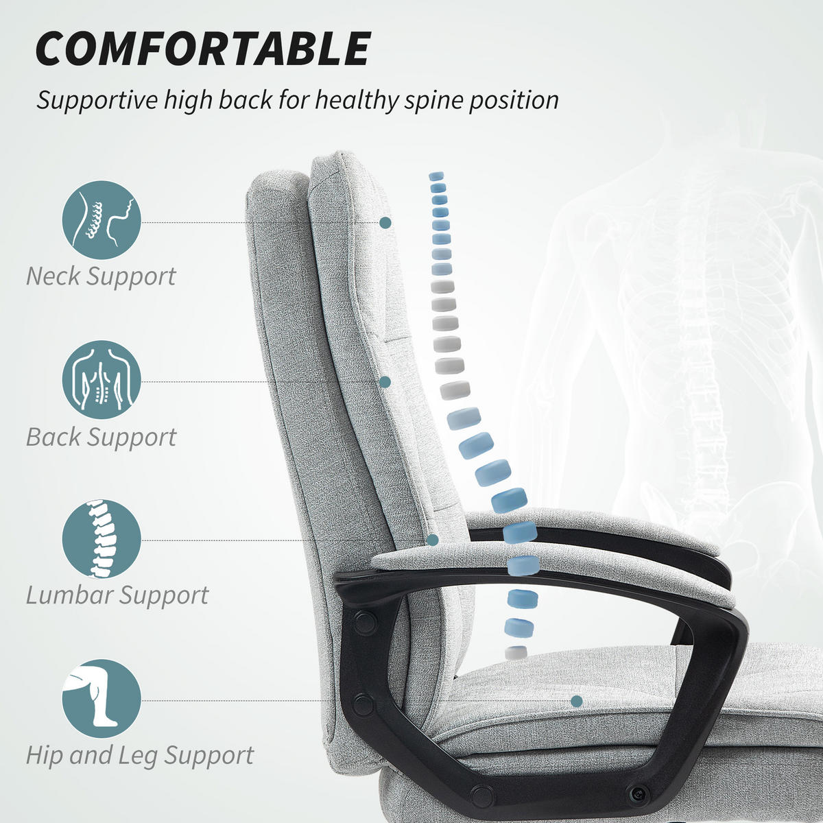 BÜROSTUHL Ergonomischer Schreibtischstuhl mit Wippfunktion Höhenverstellbar Grau - Grau, Textil (63/112/70cm) - HOMCOM