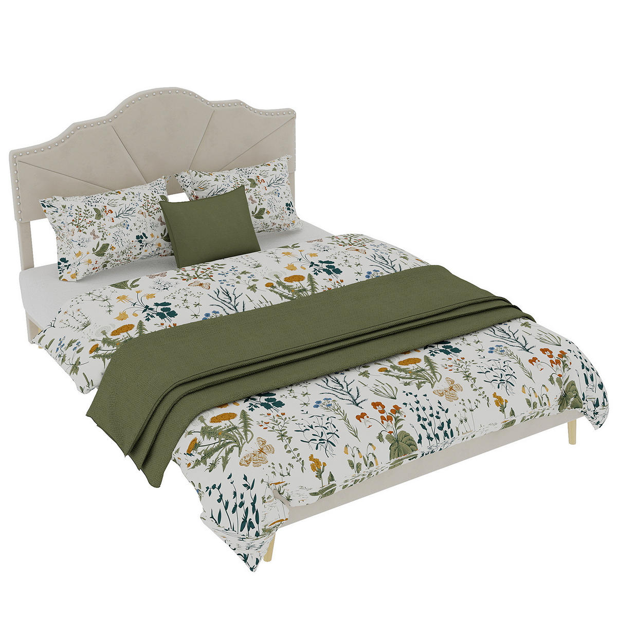 ČALOUNĚNÁ postel 160/200 cm béžová z látky a kovu s geometrickým čelem - béžová, textil (160/200cm) - OKWISH