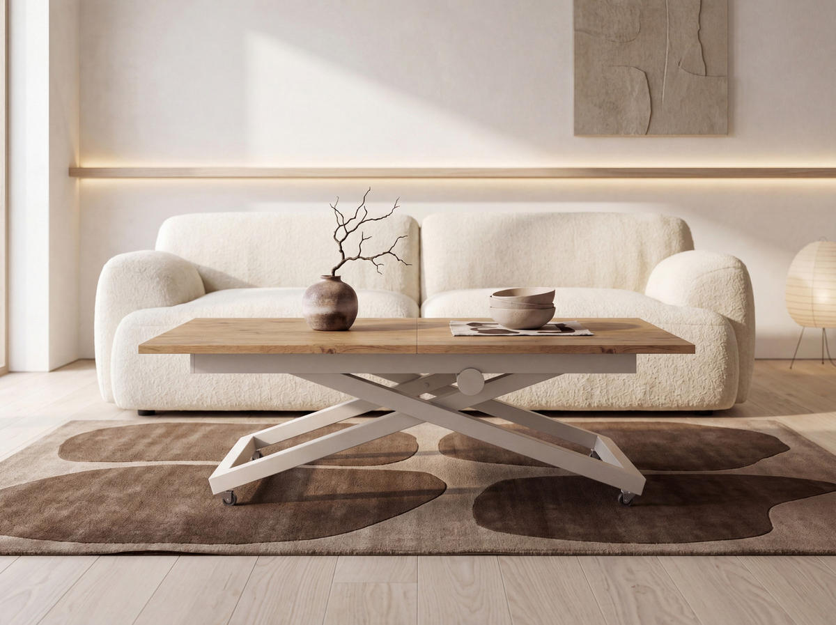 COUCHTISCH Axen höhenverstellbar ausziehbar, Eiche Braun 120-160/80/38-75 cm - Kaschmir/Eichefarben, Holzwerkstoff/Metall (80/160/75cm) - WFL GROUP