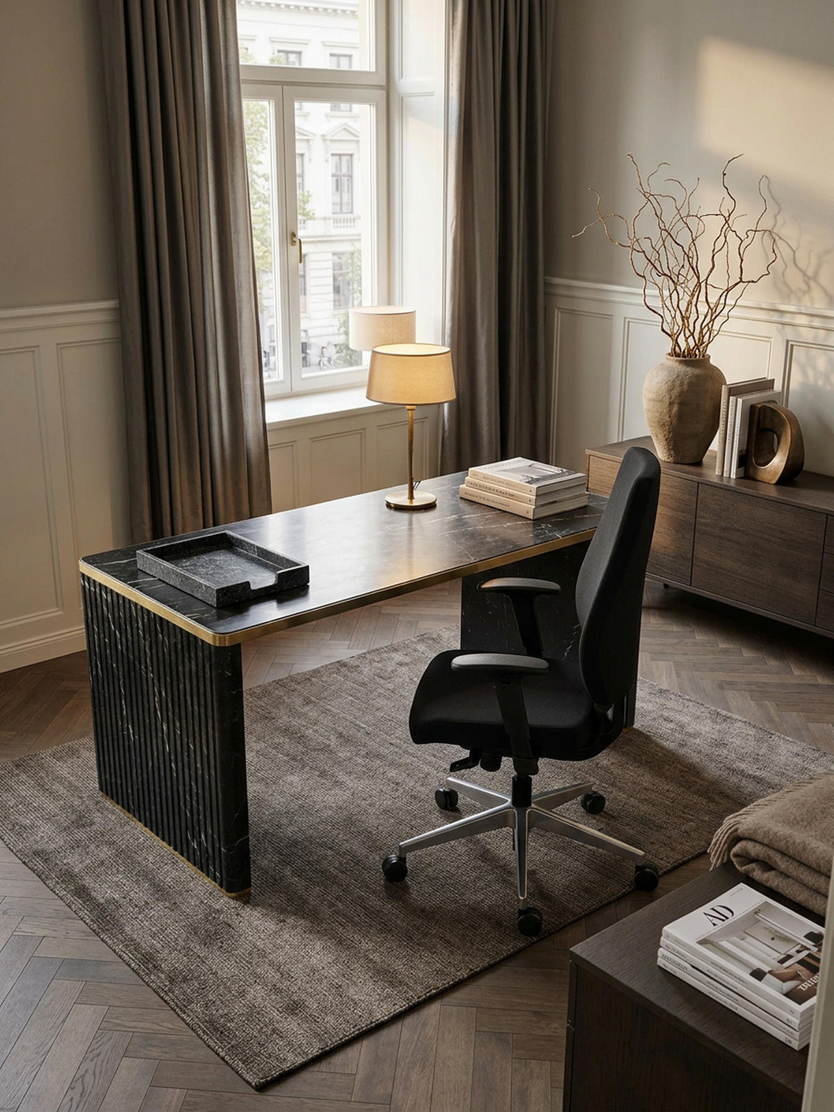 BÜROSTUHL Stoff mit Lendenstütze, höhenverstellbaren Armlehnen und Aluminiumfuß LATINA - Silberfarben/Schwarz, Textil/Metall (70/119/63cm) - KADIMA DESIGN