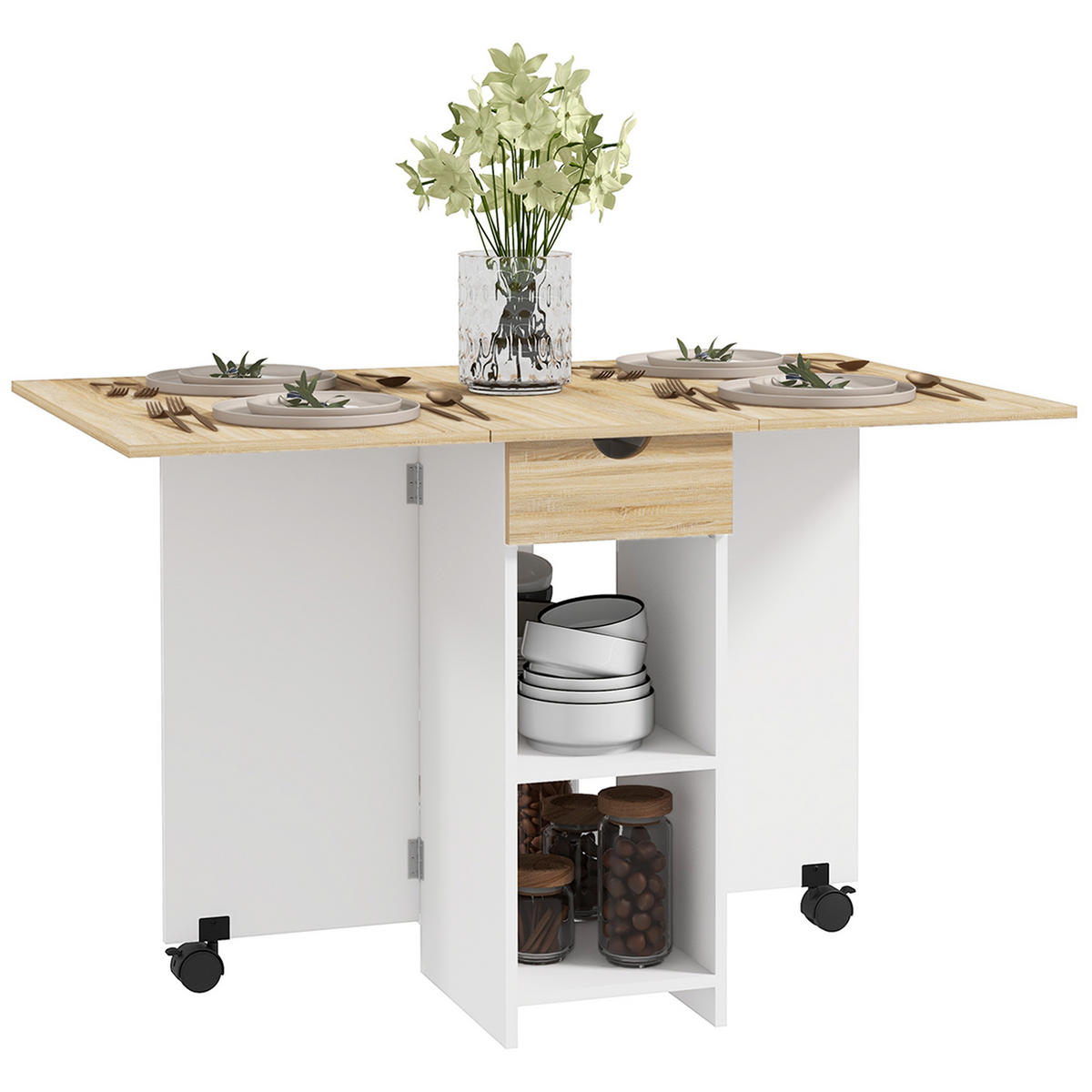 ESSTISCH Eiche, Weiß 1 Stück - Beige, Kunststoff (120/72/75cm) - GiPP