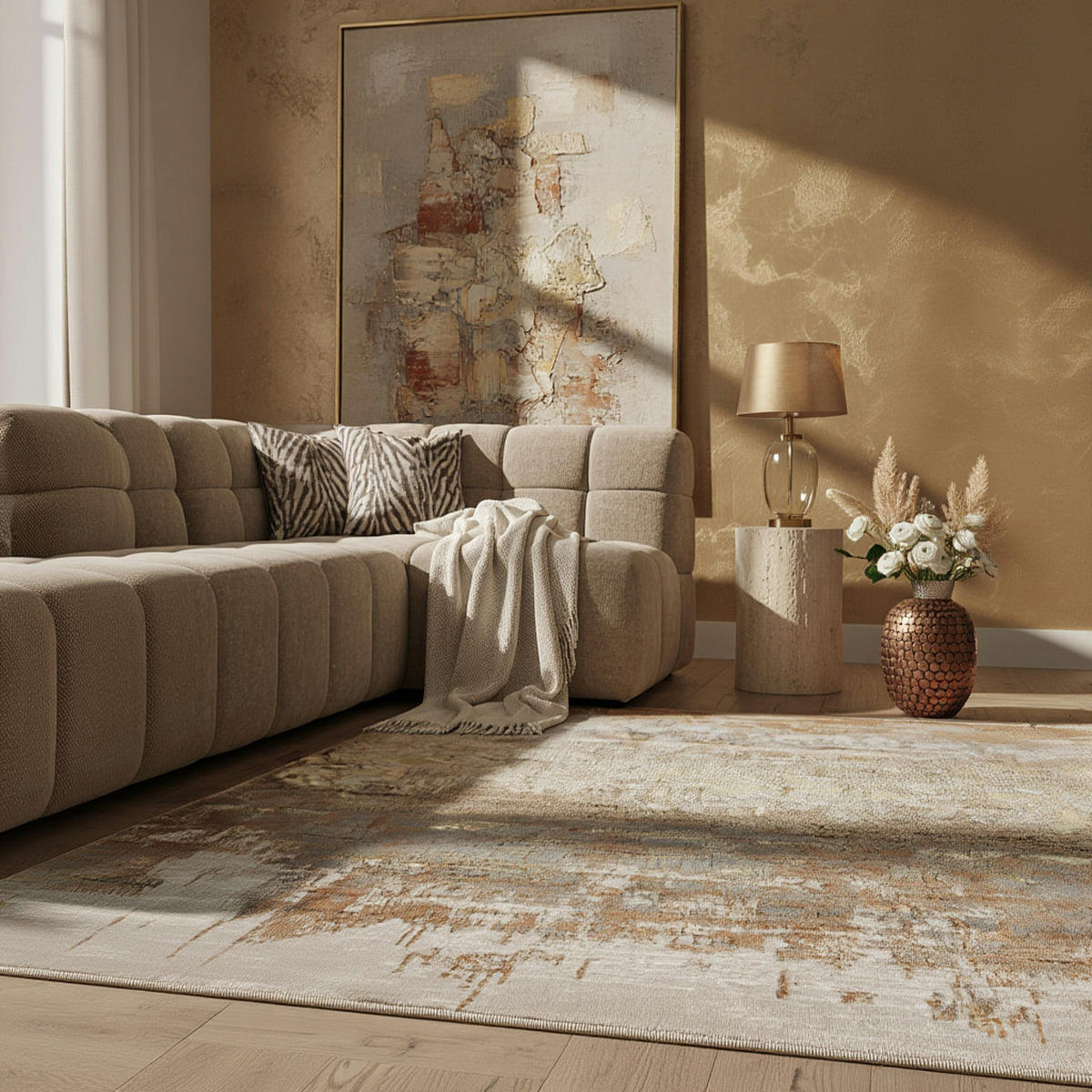 TEPPICH Hochglanz Metallic abstrakt pflegeleicht strapazierfähig COMO-Bellagio, Gold 120x170 cm - Goldfarben, Textil (120/170cm) - KADIMA DESIGN