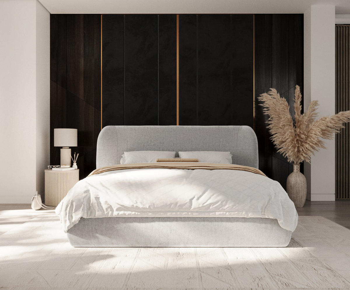 POLSTERBETT Bellano mit Stauraum 180/200 cm Hellgrau im Lotta Stoff - Hellgrau/Schwarz, Holz/Holzwerkstoff (180/200cm) - AltaBeds