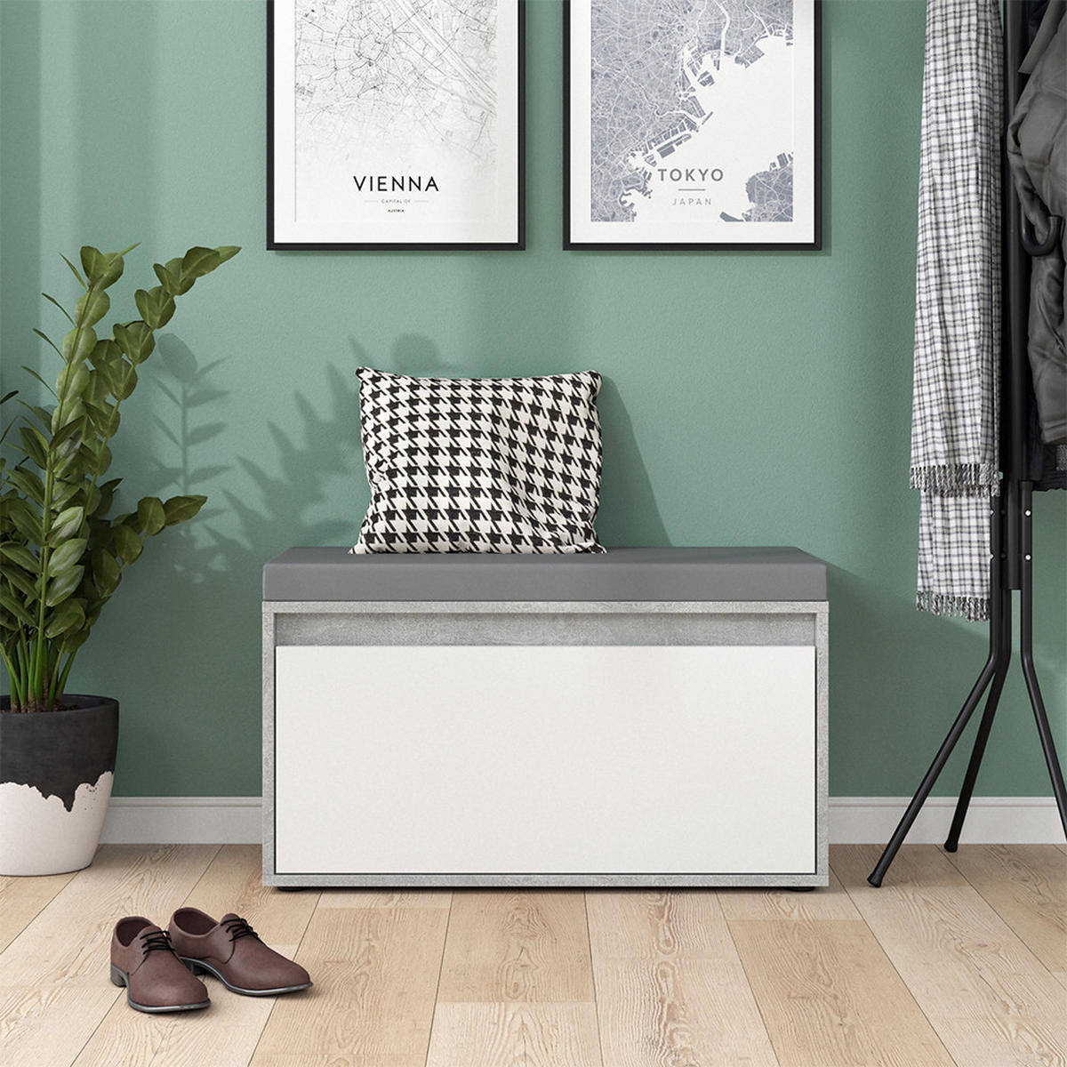 BOTNÍK S LAVICÍ Iker Beton - šedá, kompozitní dřevo (80/45/39cm) - Vicco