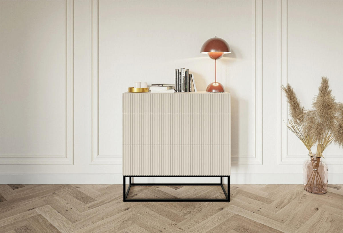 KOMODA Veldio sivobéžová s čiernym kovovým rámom 90 cm - čierna/taupe, kov/kompozitné drevo (90/90/38cm) - Selsey