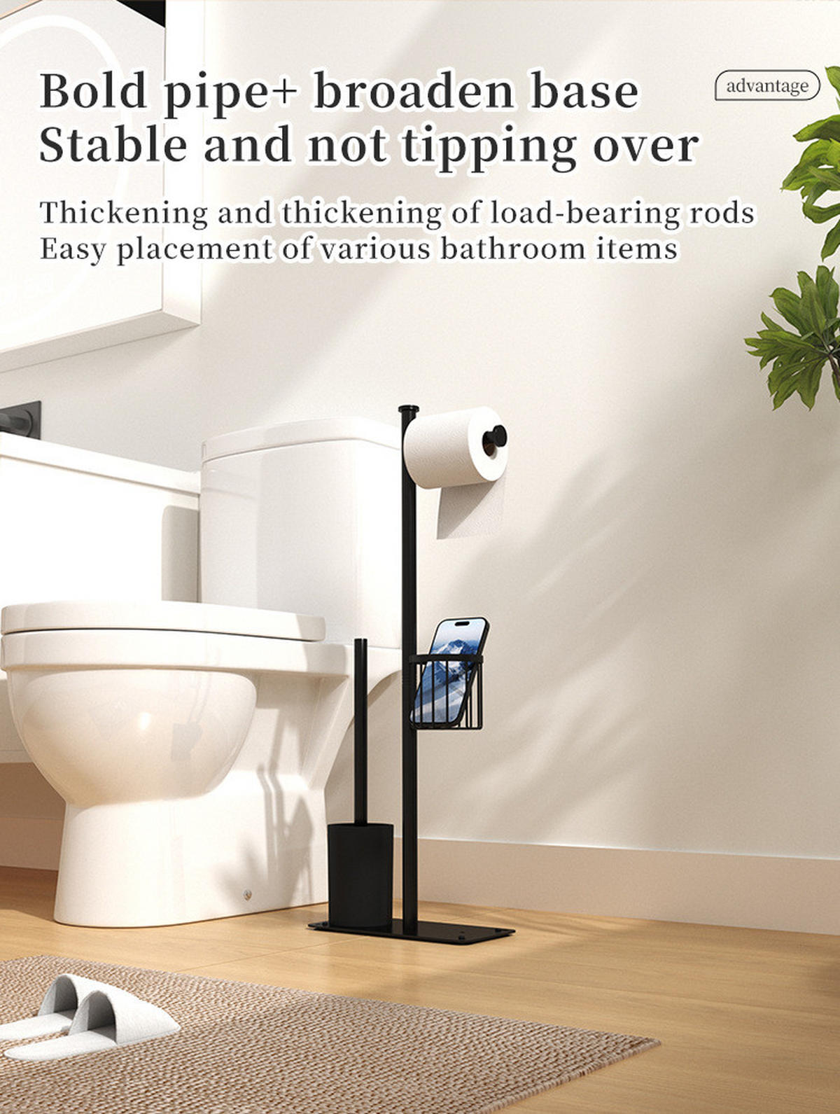 TOILETTENBÜRSTENHALTER – (Schwarz) 24 x 12 x 66 cm - Schwarz, Metall (12/66/24cm)