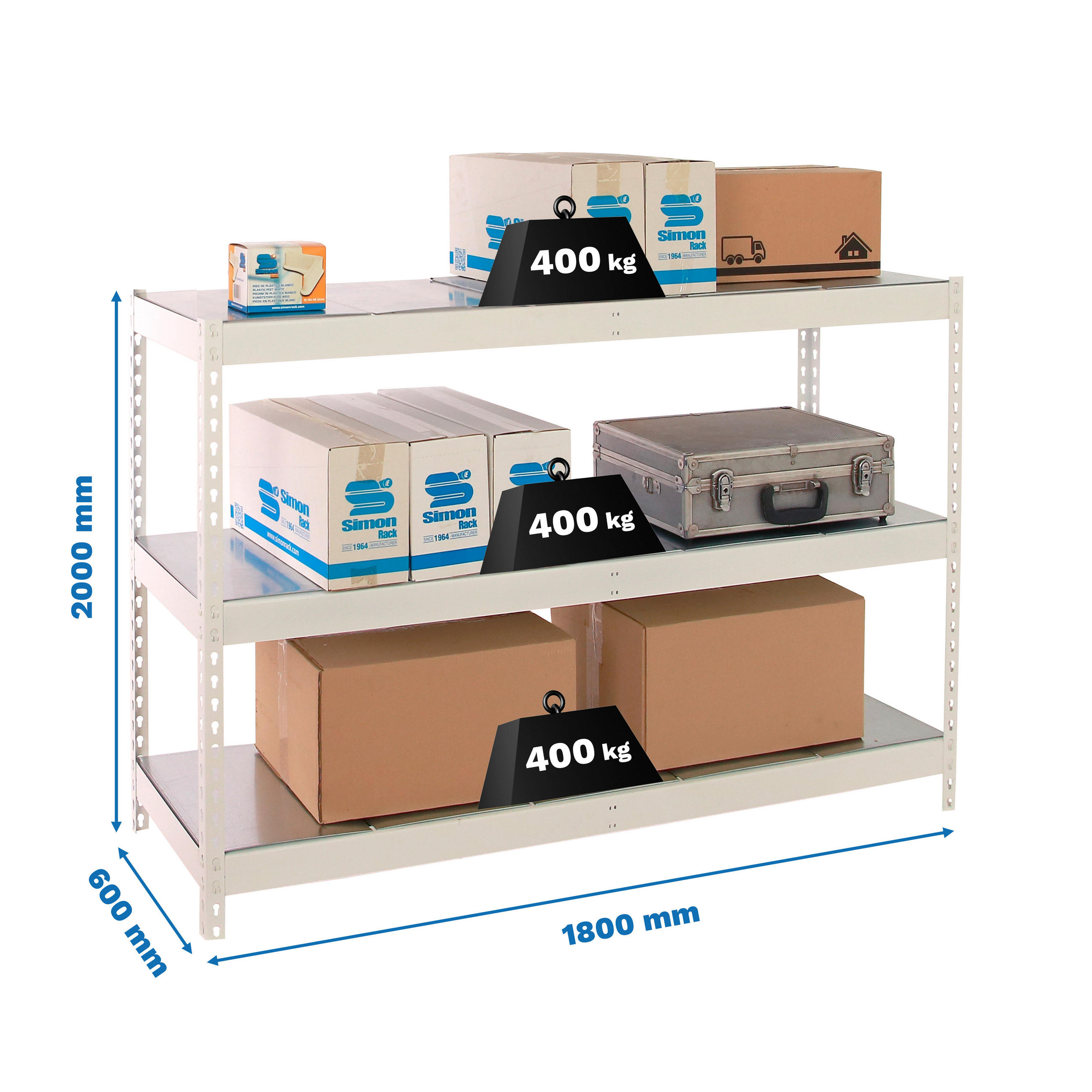 SCHWERLASTREGAL Big Metal Yeti Three HxBxT 200 x 180 x 60 cm Fachlast 400 kg Weiß - Weiß, Metall (180/200/60cm) - PROREGAL