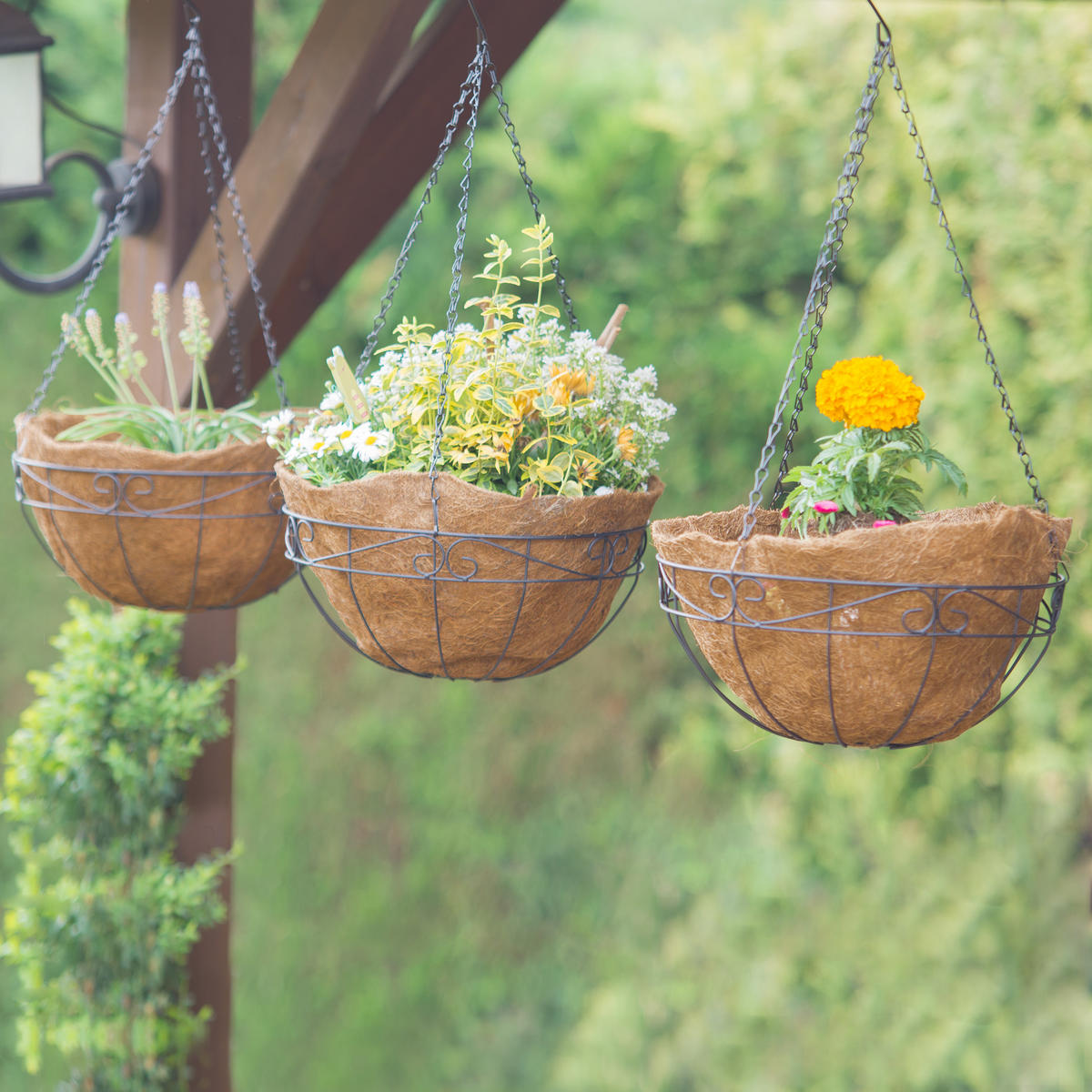 3XBLUMENAMPEL - Braun, Textil/Metall (35/65/35cm) - Relaxdays