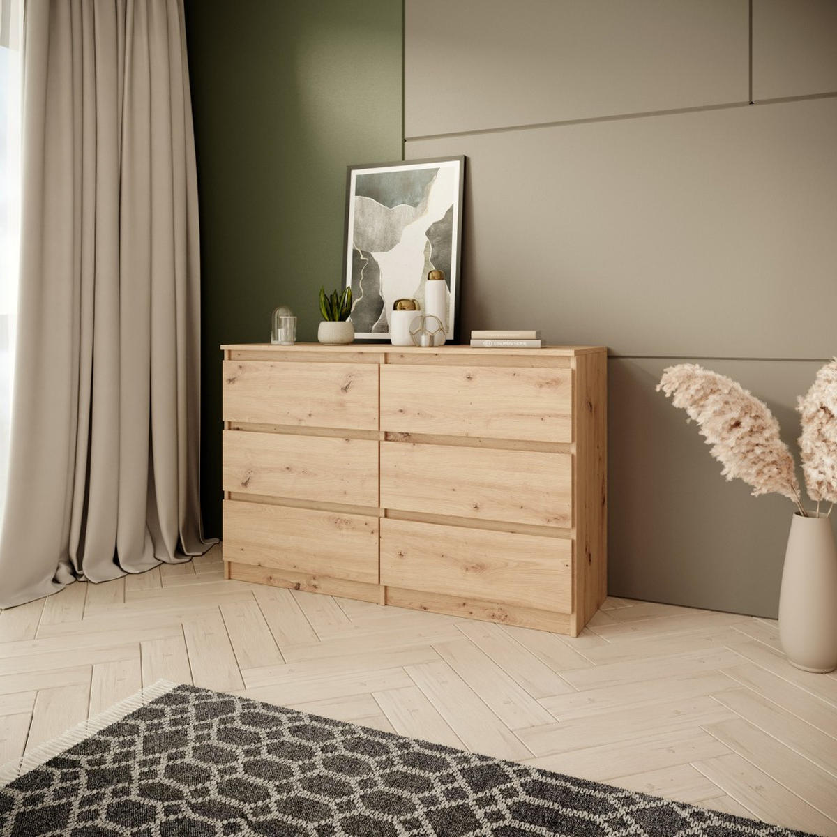 KOMMODE Look 100 cm mit sechs Schubladen, eiche Artisan - Eiche Artisan, Holzwerkstoff (100/71/33cm) - Beautysofa