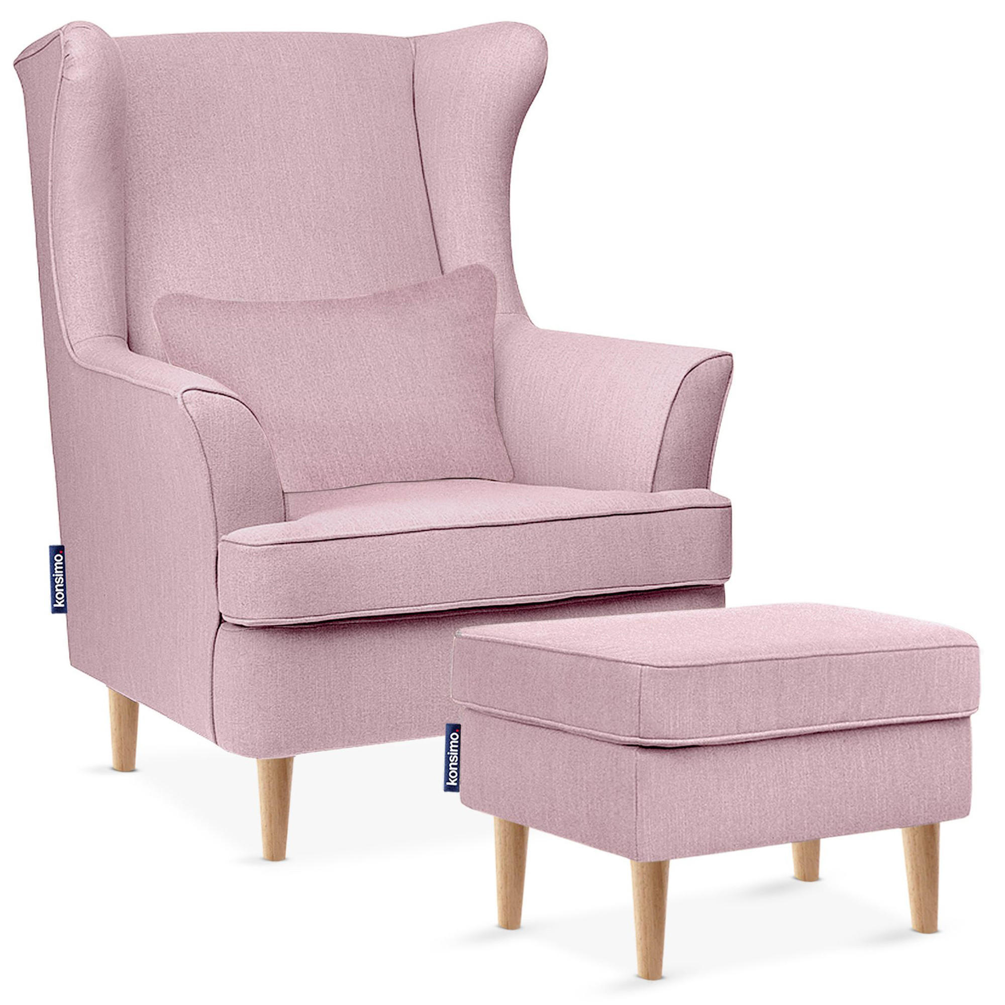 OHRENSESSEL STRALIS mit Sitzhocker, Rosa - Rosa, Textil (82/108/80cm) - KONSIMO®