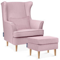 OHRENSESSEL STRALIS mit Sitzhocker, Rosa - Rosa, Textil (82/108/80cm) - KONSIMO®