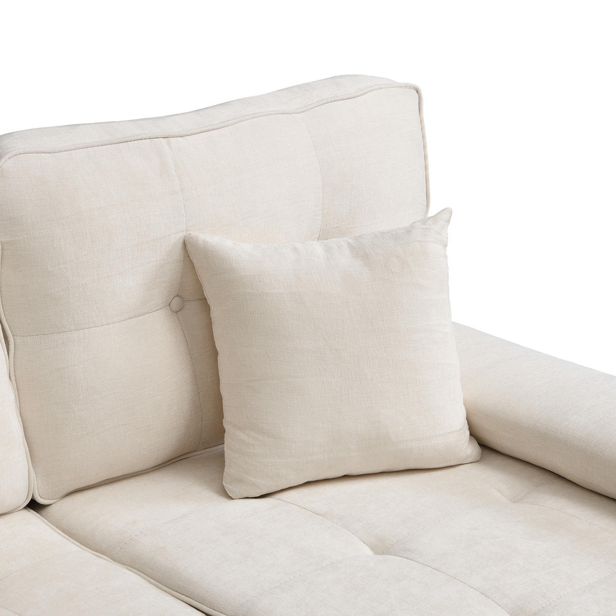 ECKSOFA aus Chenille 195x149x86 cm in Hellbeige mit beweglicher Fußbank - Beige, Textil (149/86/195cm) - Modfu
