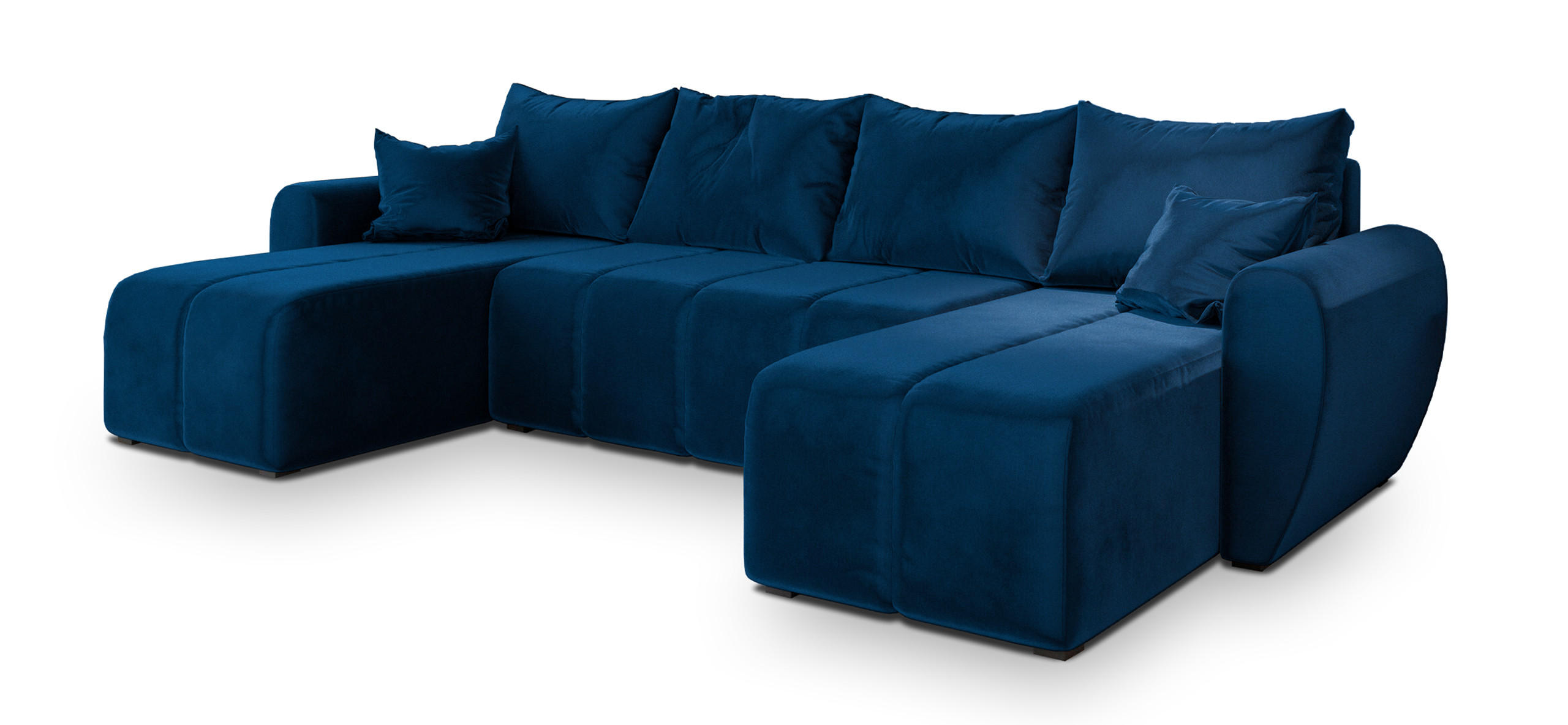 WOHNLANDSCHAFT MADISON U Blau Plüsch-Stoff mit Schlaffunktion - Blau, Holz (311/82/145cm) - MASSENO