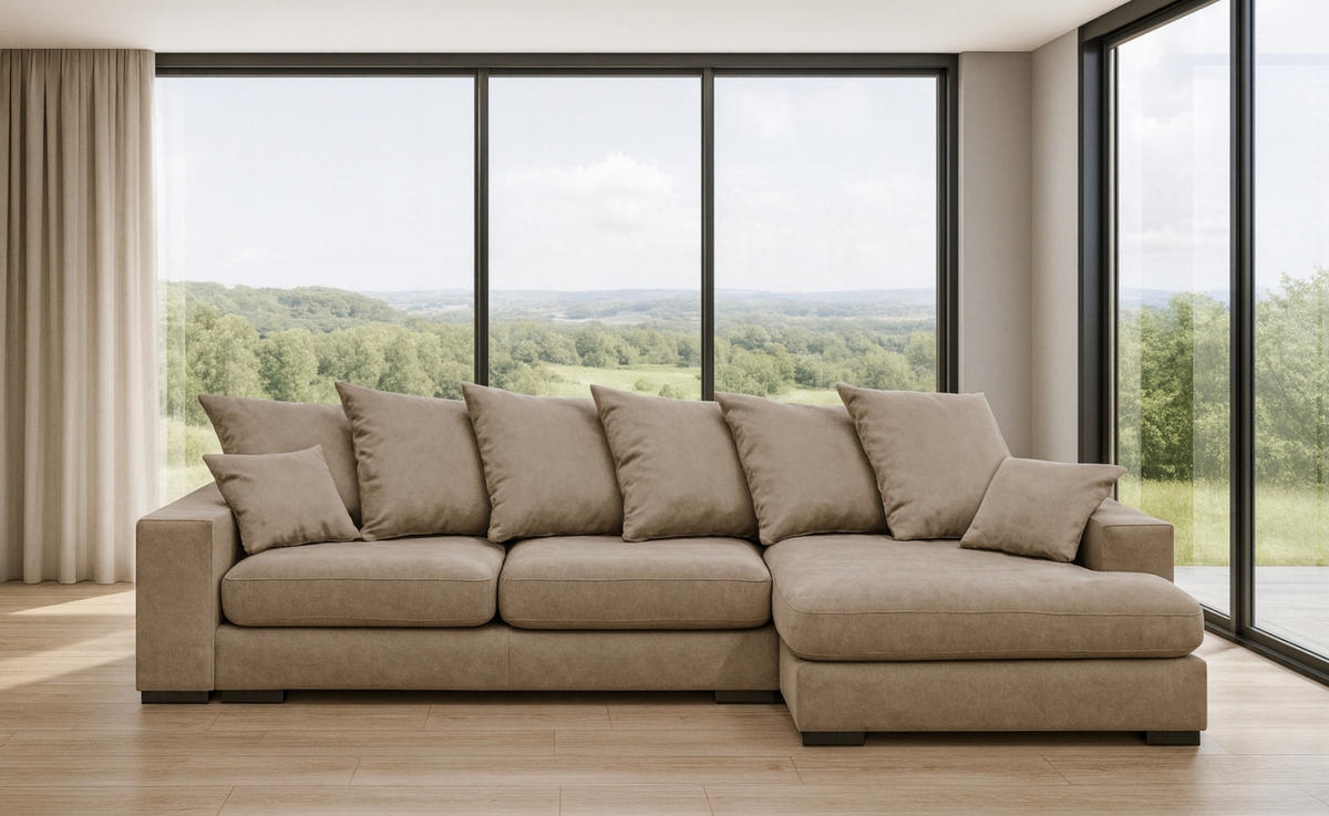 ECKSOFA Mit Schlaffunktion Und Bettkasten Couch L-form Gabon Stoff Riviera Rechts Beige - Beige, Holz (285/155cm) - Kaiser Möbel