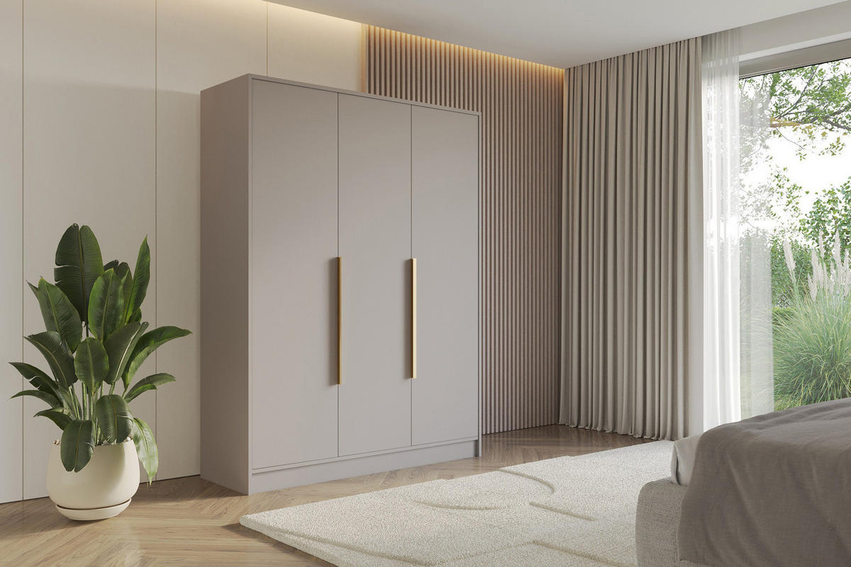 KLEIDERSCHRANK - PORTO - 150 - Kaschmir - Kaschmir/Goldfarben, Holzwerkstoff (150/200/51cm) - ALTDECOR