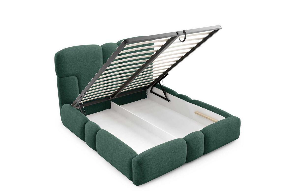 POLSTERBETT 180x200 Safron mit LED, Metall-Lattenrost, Grün - Grün, Holz/Textil (180/200cm) - Emporius