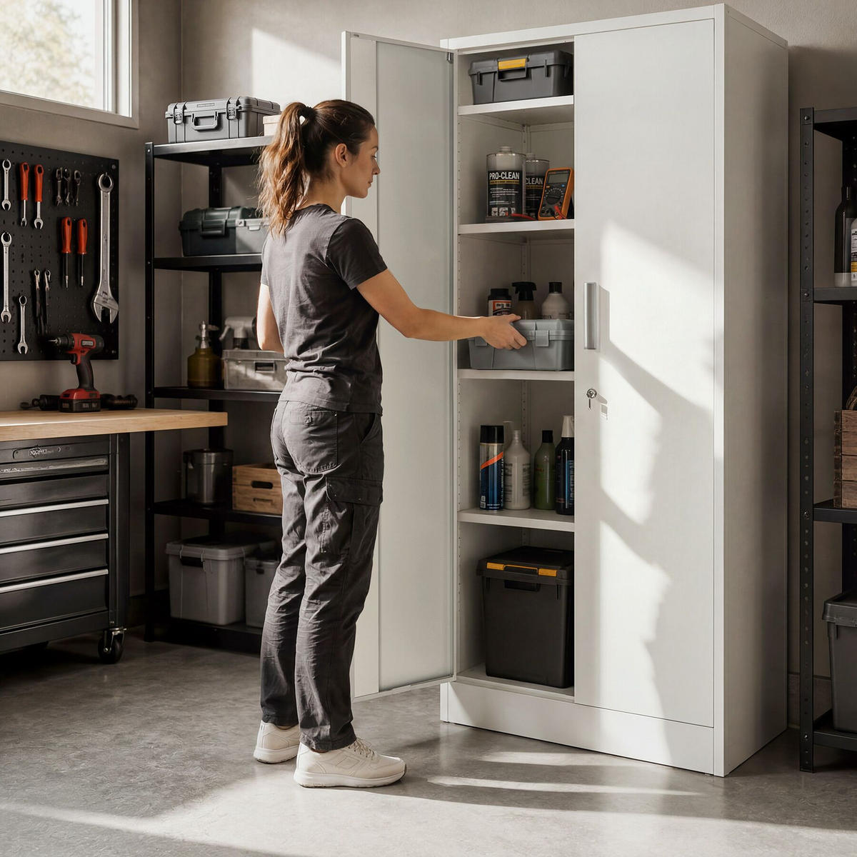 AKTENSCHRANK Brandon, Kippschutz, höhenverstellbare Füße, grau - Grau, Metall (60/180.5/40cm) - tectake