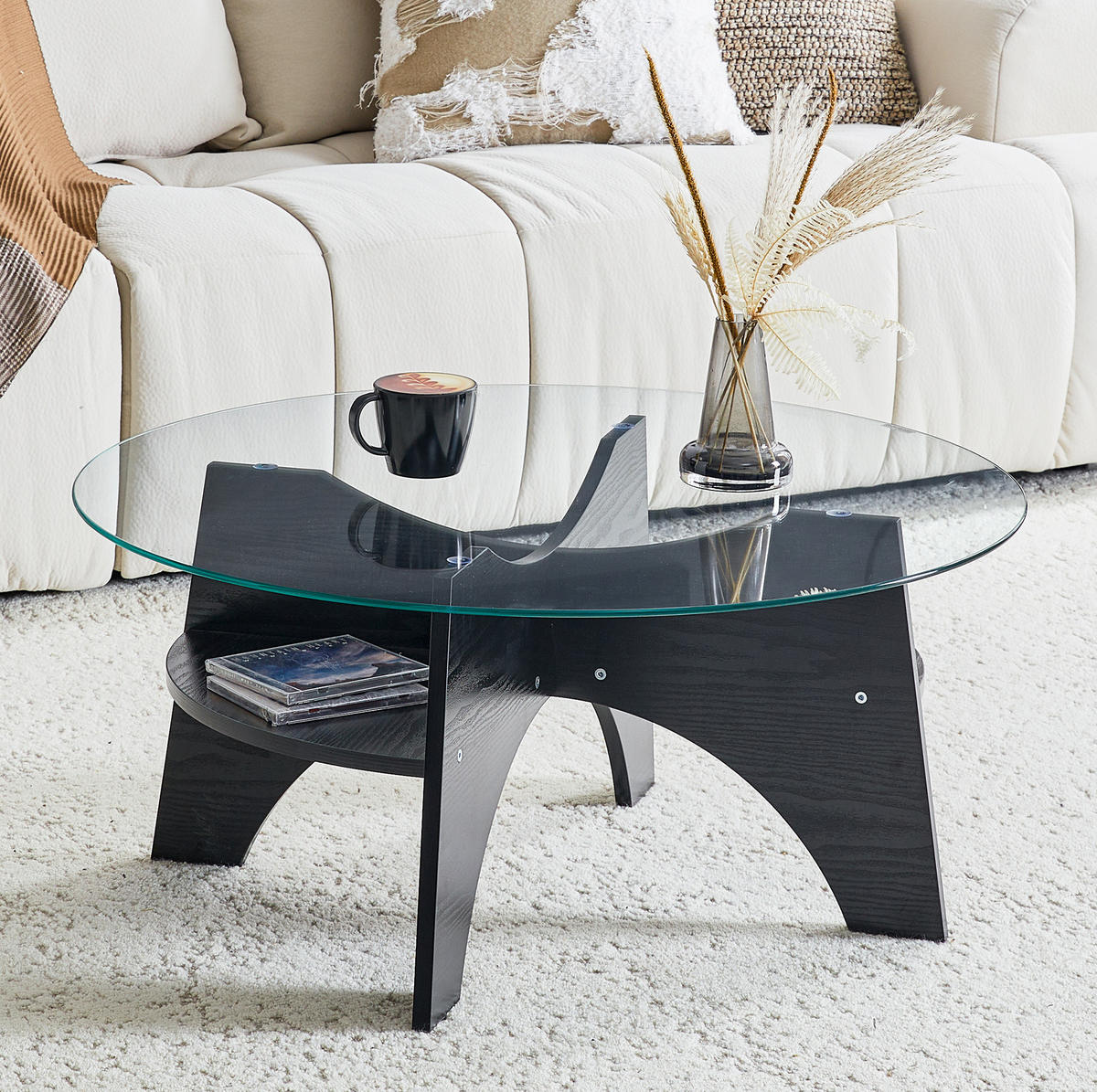 BEISTELLTISCH 80/36 cm in Schwarz/Transparent aus Glas und MDF - Schwarz, Holzwerkstoff (80/80/36cm) - Flora Grace