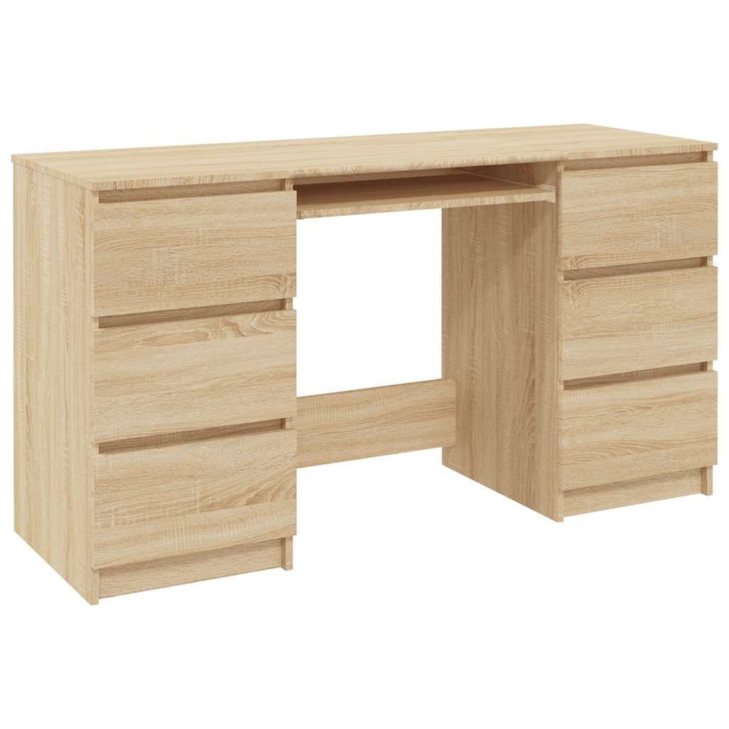 SCHREIBTISCH mit 6 Schubladen, 1 Tastaturauszug 140/50/77 cm aus Holzwerkstoff Sonoma-Eiche Dekor - Braun/Sonoma Eiche, Holz (50/140/77cm) - vidaXL