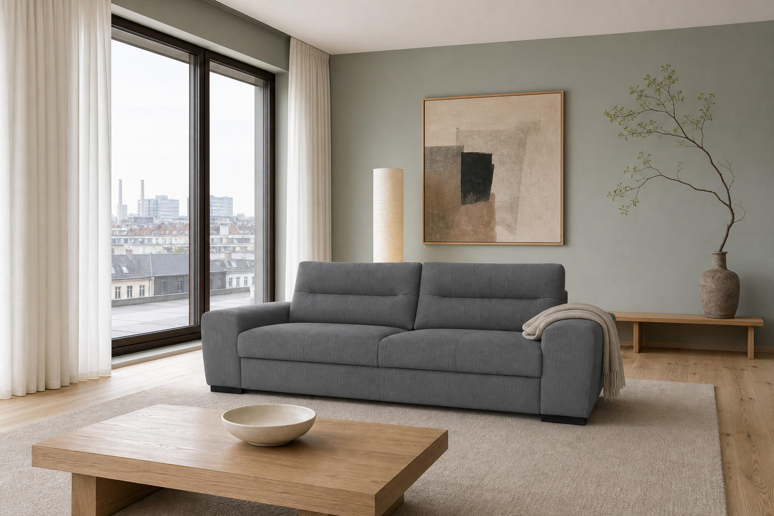 3-SITZER Carlisle Chenille Grau 274/97/93 cm - Dunkelgrau, Kunststoff/Textil (274/93/97cm) - foamnova