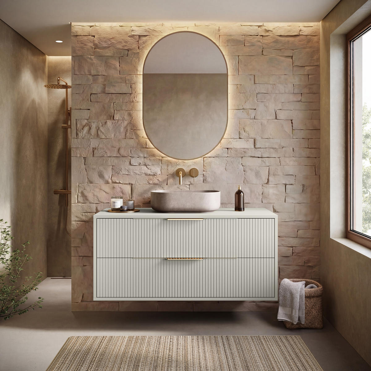 SKŘÍŇKA POD UMYVADLO Rimini 2 zásuvky cashmere - 100 x 46 x 54 cm - kašmírová, dřevo (100/46/46cm) - Badplaats