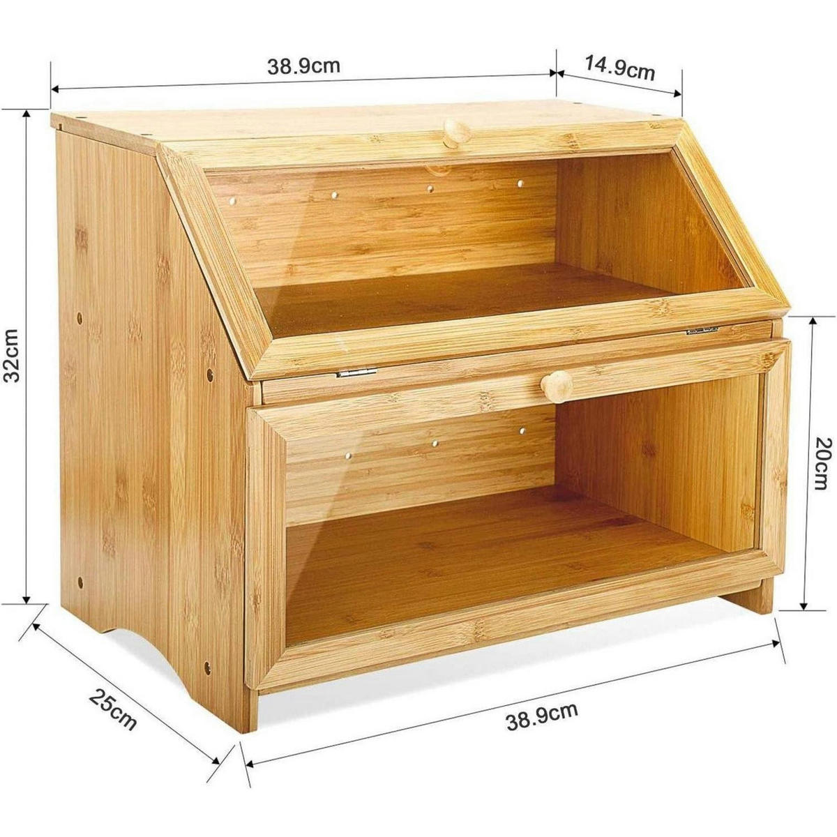 BROTKASTEN Bambus 2 Etagen 39x25x32cm - Hellbraun, Naturmaterialien (25/32/39cm)