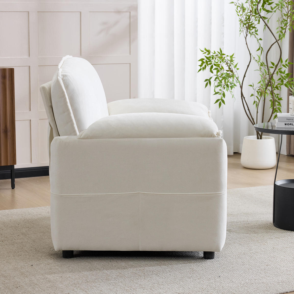 SOFA Chenille Dunkelgrün mit Seitentaschen - Weiß, Holzwerkstoff/Textil (96/90/92cm) - WISHDOR