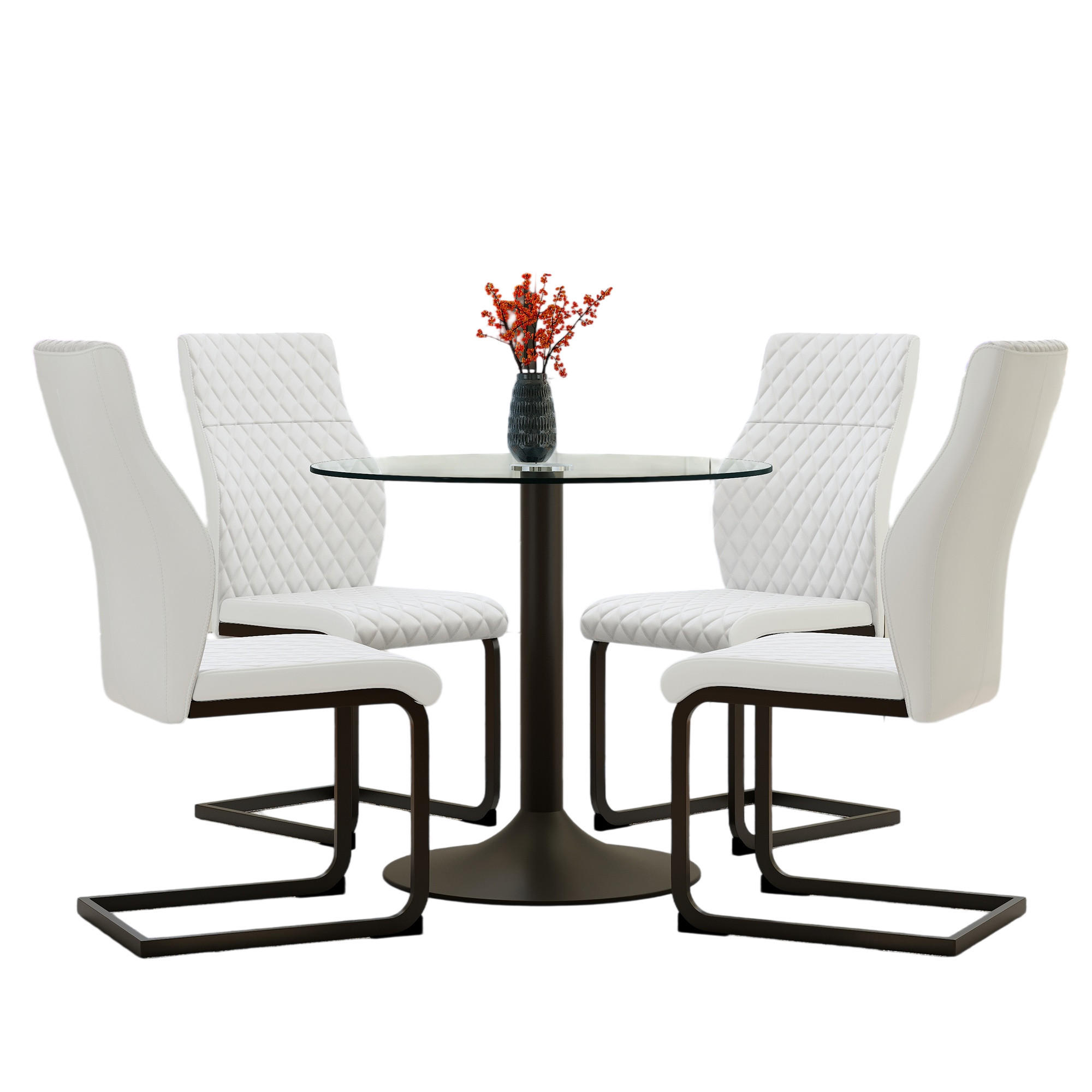 ESSGRUPPE DE-39485 5-teilig, Glastisch und 4 Stühlen mit hoher Rückenlehne Weiß - Weiß, Metall (85/75/85cm) - ComfortXL
