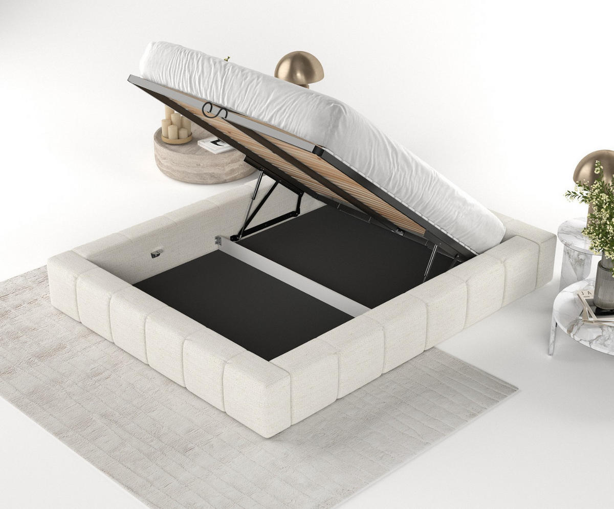 POLSTERBETT Kea mit Stauraum 160/200 cm Creme im Modesto Stoff - Creme/Schwarz, Holz/Holzwerkstoff (160/200cm) - AltaBeds