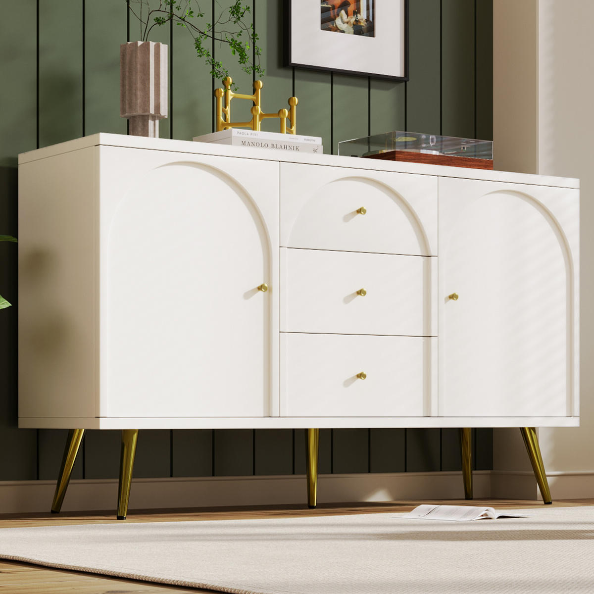 SIDEBOARD Cremeweiß 140/40/84 cm - Creme, Holzwerkstoff/Metall (40/84/140cm) - Urban Meuble