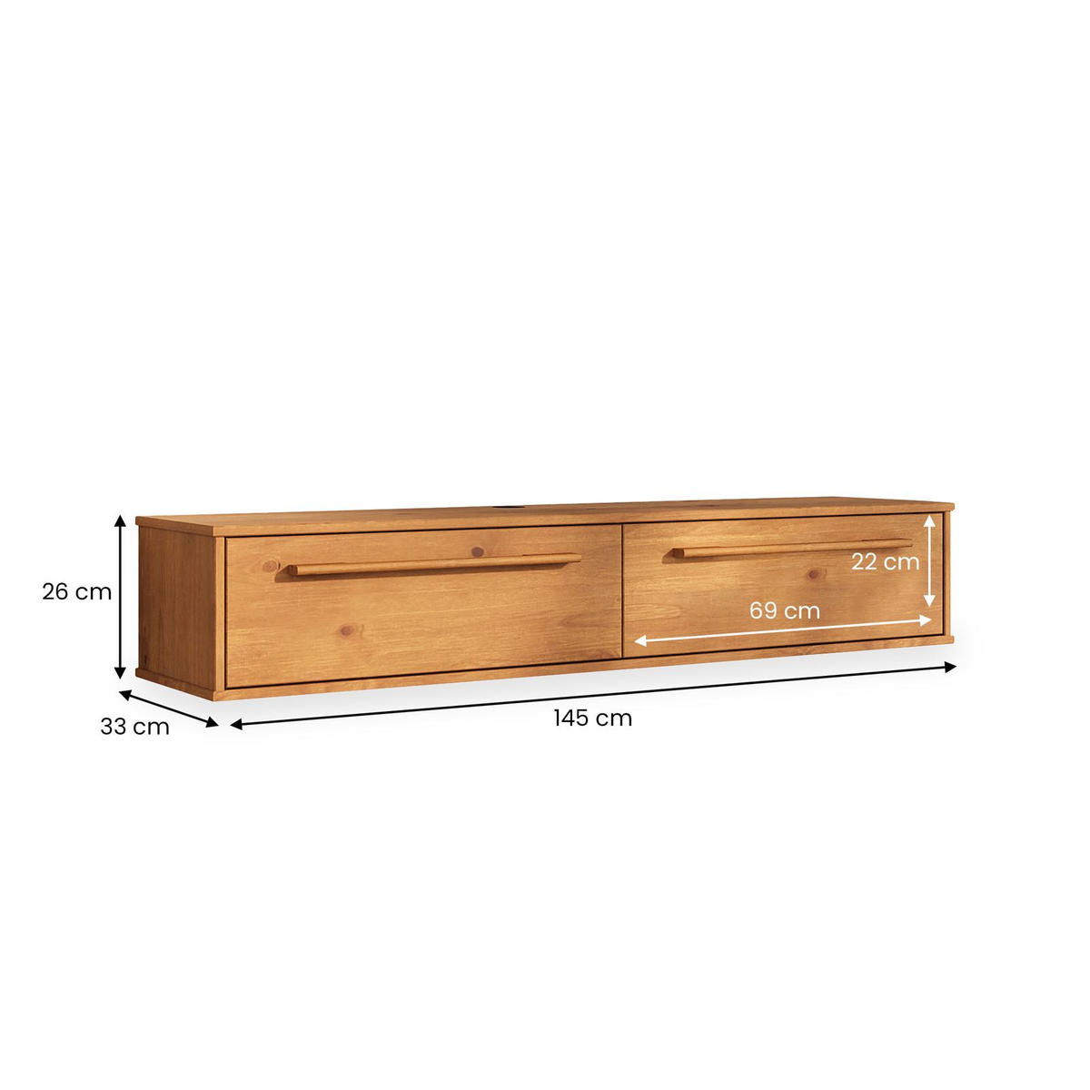 LOWBOARD TECCA - Eichefarben, Holz (145/26/33cm) - IDIMEX