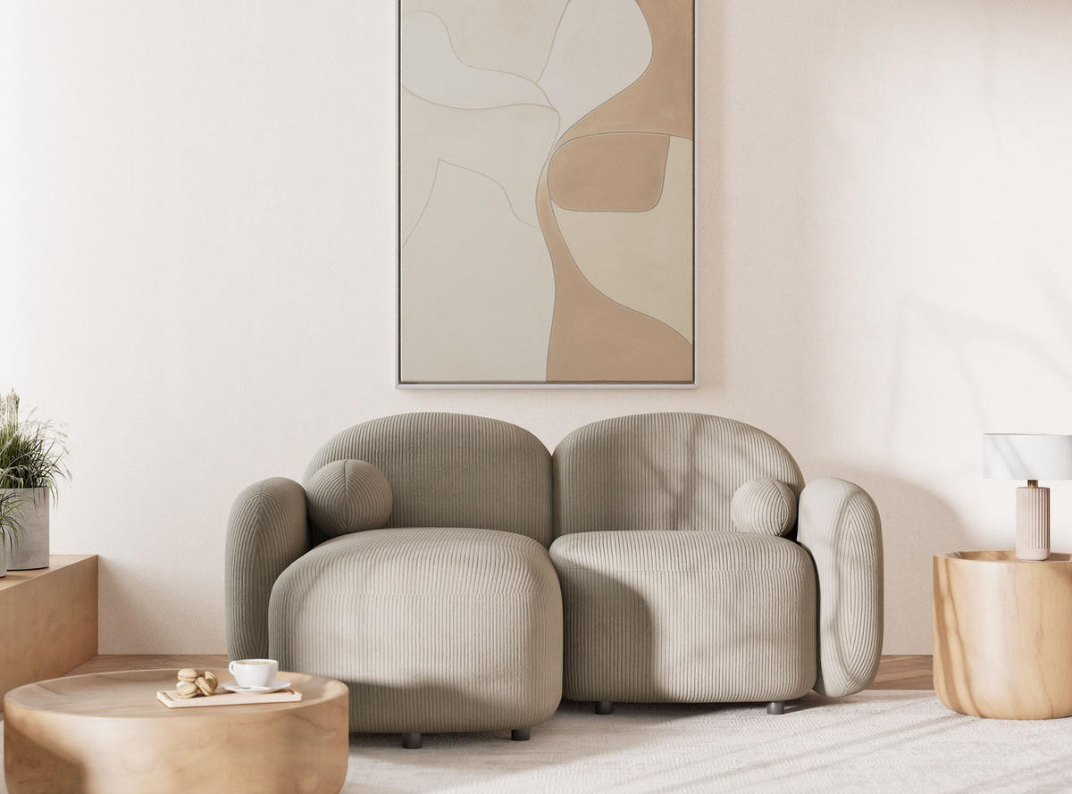 ECKSOFA Bahama Beige Samtstoff - Links Seite - Beige/Schwarz, Holz/Holzwerkstoff (146/190cm) - Maison de Reve