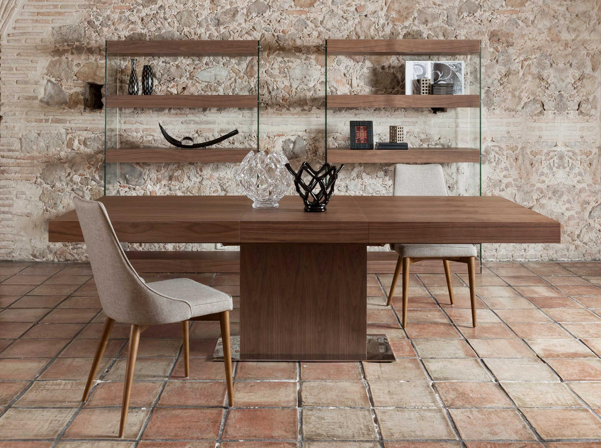 REGAL Regal aus Nussbaum und Glas 122/38/183 cm - Transparent/Walnussfarben, Glas/Holz (122/183/38cm) - ANGEL CERDA