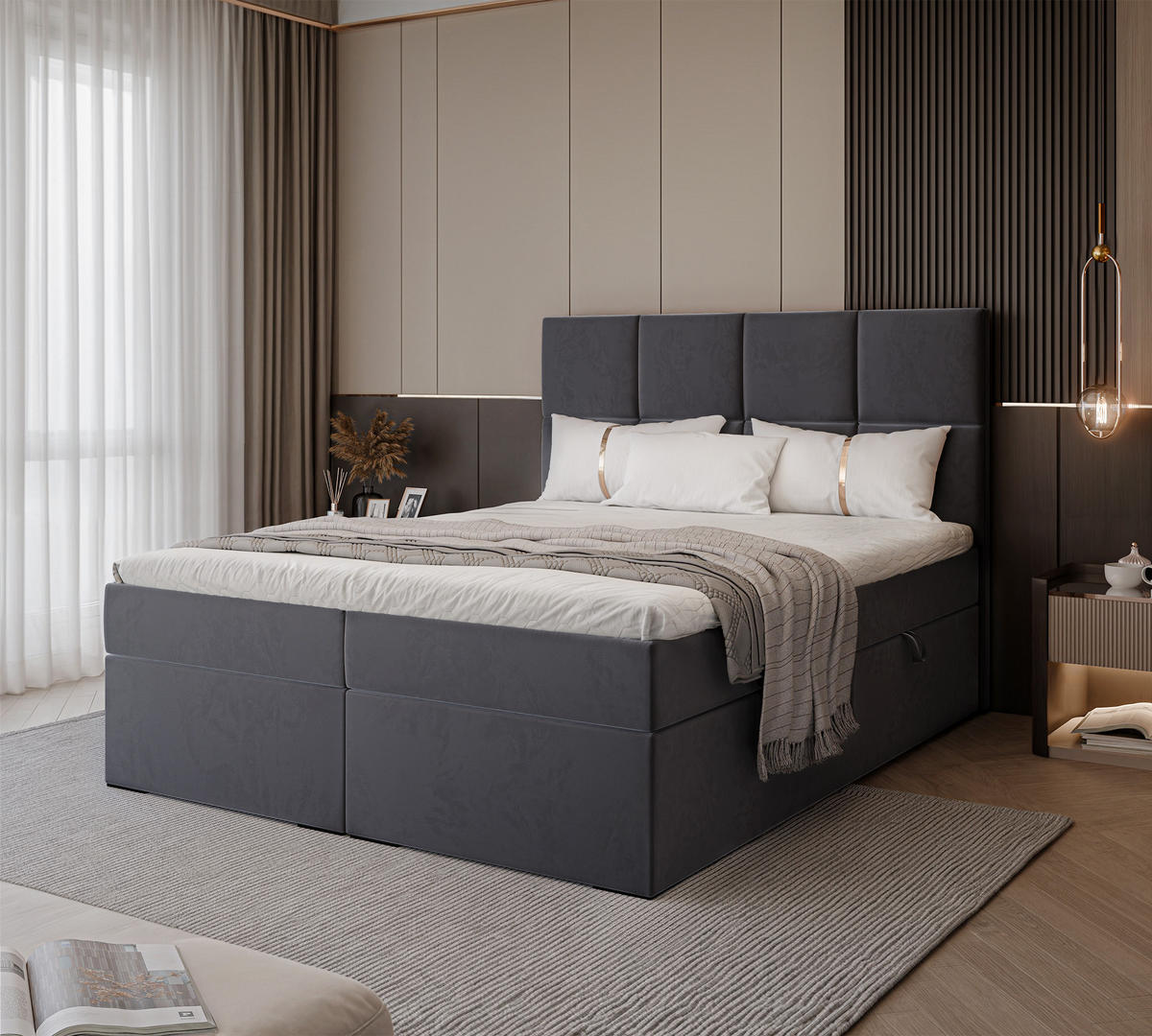 BOXBETT 120x200 cm mit Topper - Anthrazit, Textil (140/200cm) - Idohome