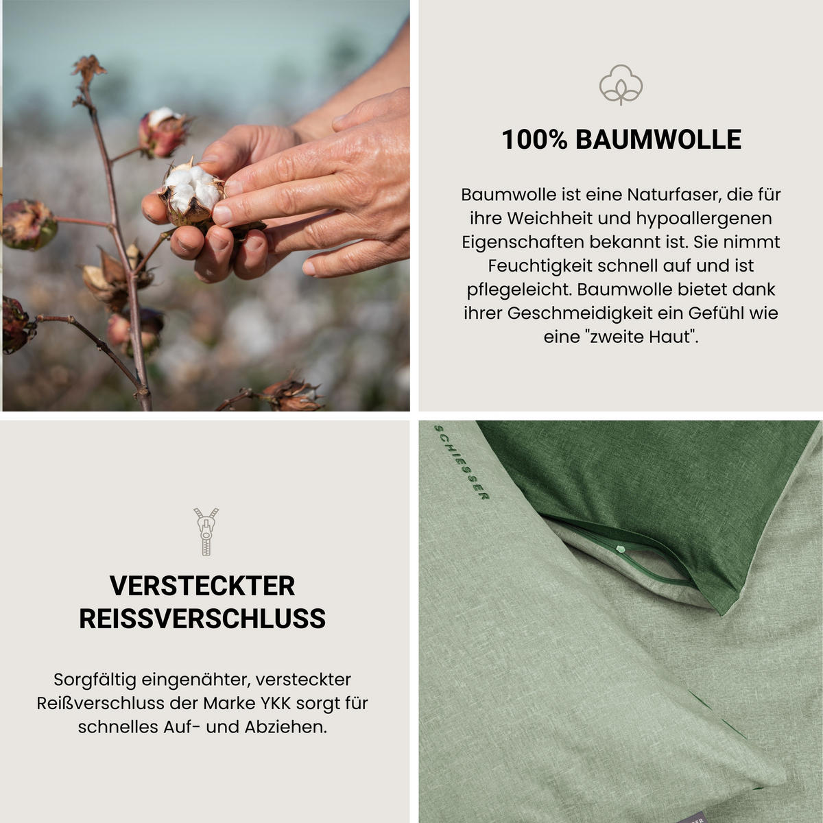 KISSENHÜLLENSET Doubleface - Renforcé - 2-teilig - 40 x 80 cm - Grün - Grün, Textil (40/80cm) - SCHIESSER