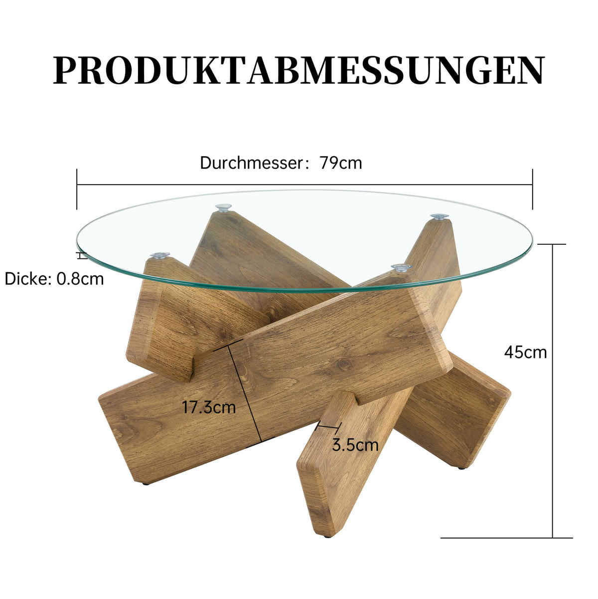 COUCHTISCH, MDF + 0,8 cm Glasplatte, Kreuzgestell, skandinavisch-modern, 79/79/45 cm,Naturfarben - Naturfarben, Holzwerkstoff (79/79/45cm) - Redom
