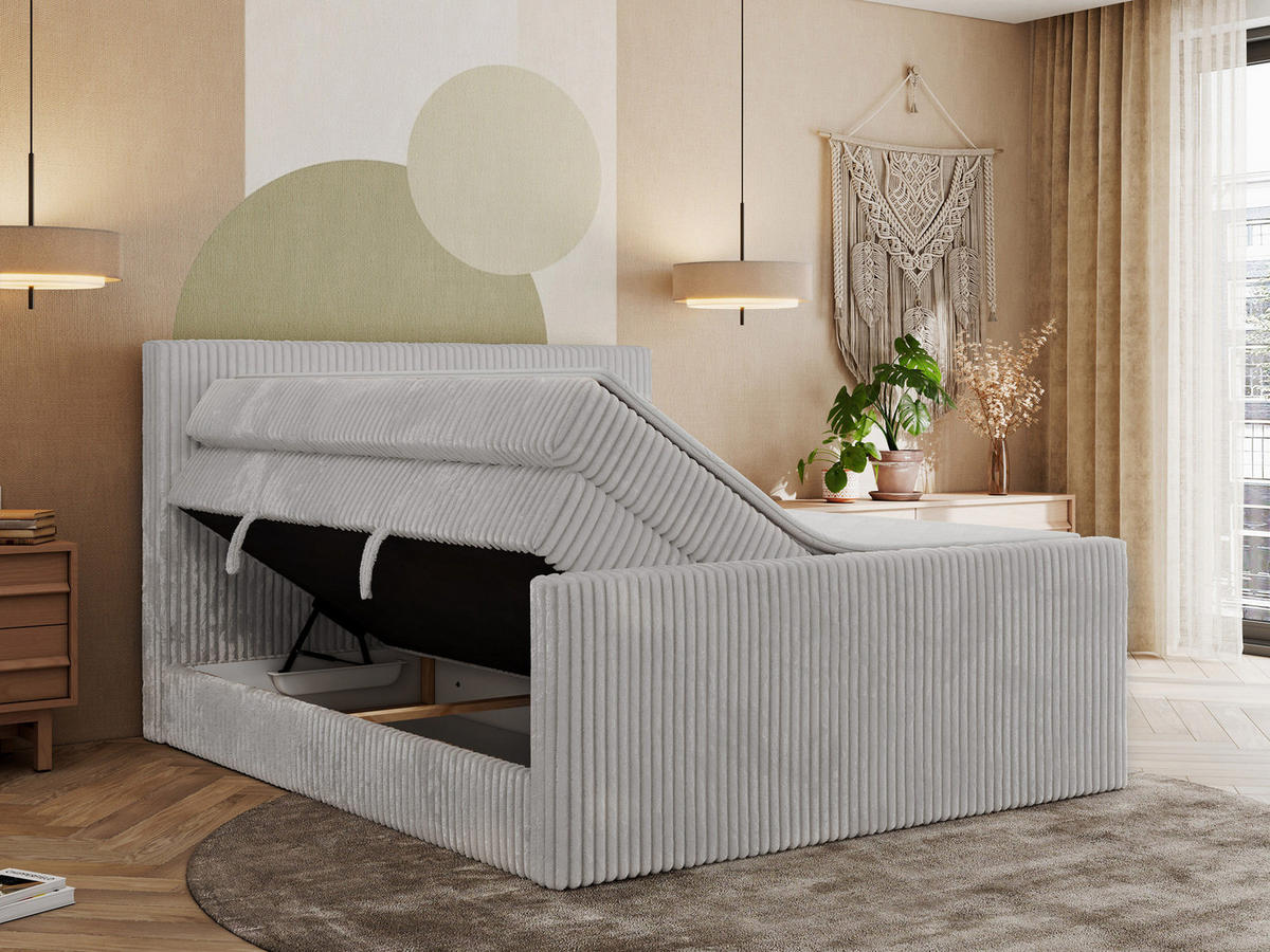 BOXSPRINGBETT TILIANO KING DUO 160/200 - Hellgrau Cord - H3 - Hellgrau, Textil (160/200cm) - MKS