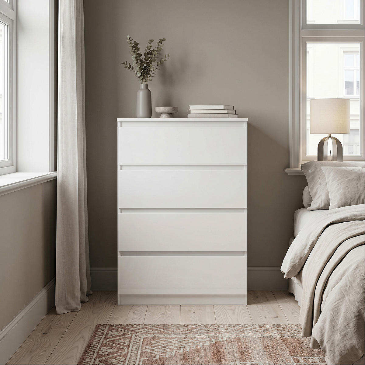 KOMMODE NUDO 70/102/39cm mit 4 Schubladen Türen Weiß - Weiß Hochglanz/Weiß, Holzwerkstoff (70/102/39cm) - MASSENO